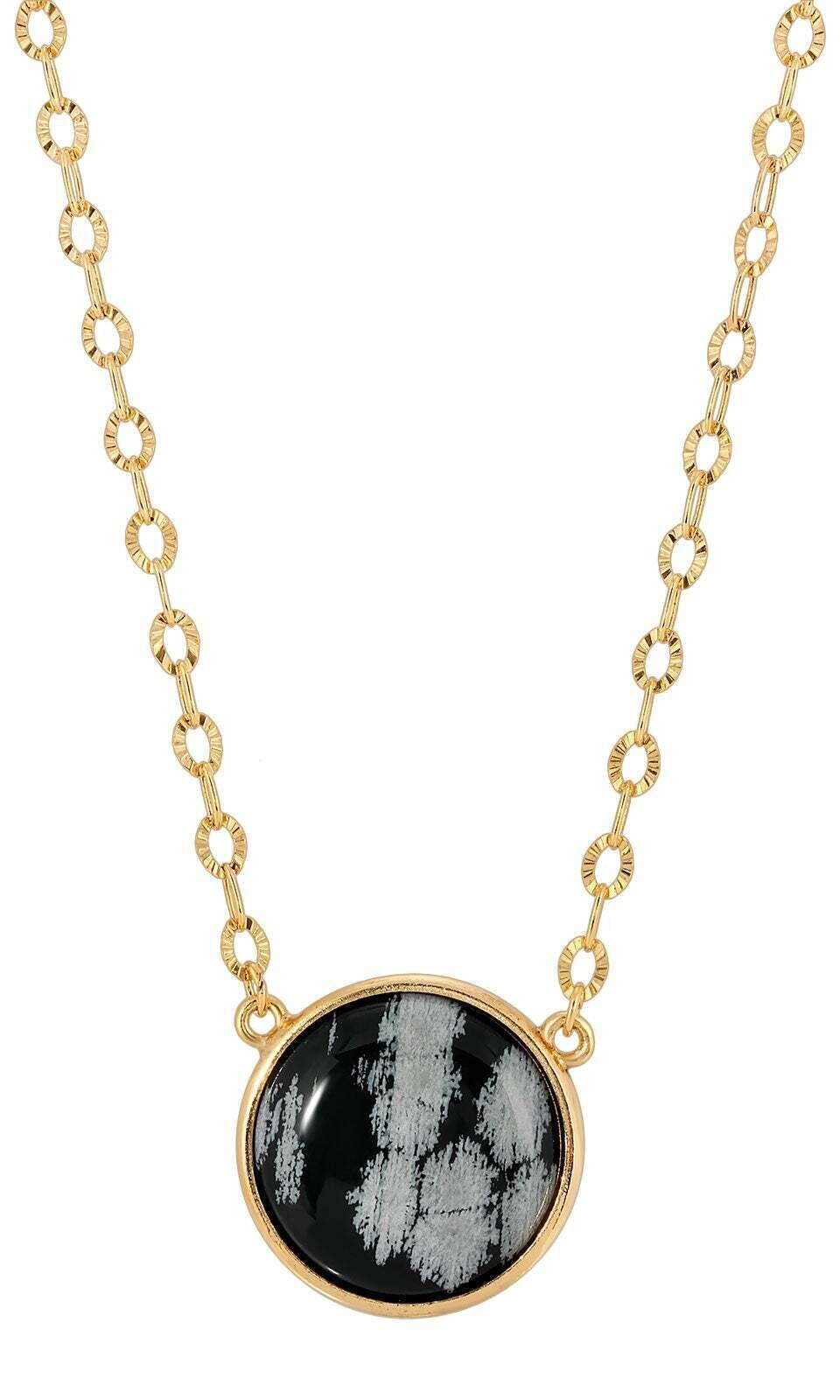 1928 Jewelry Round Cabochon Gemstone Pendant Necklace 16" + 3" Extender