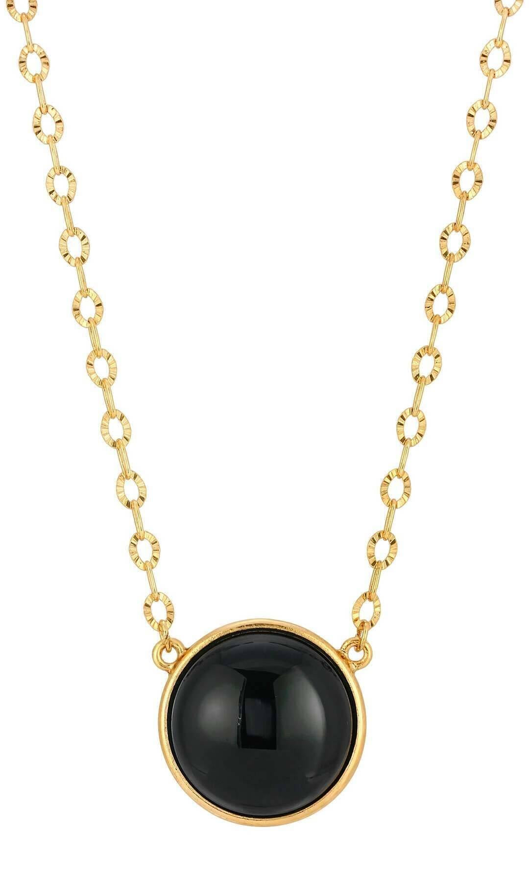1928 Jewelry Round Cabochon Gemstone Pendant Necklace 16" + 3" Extender