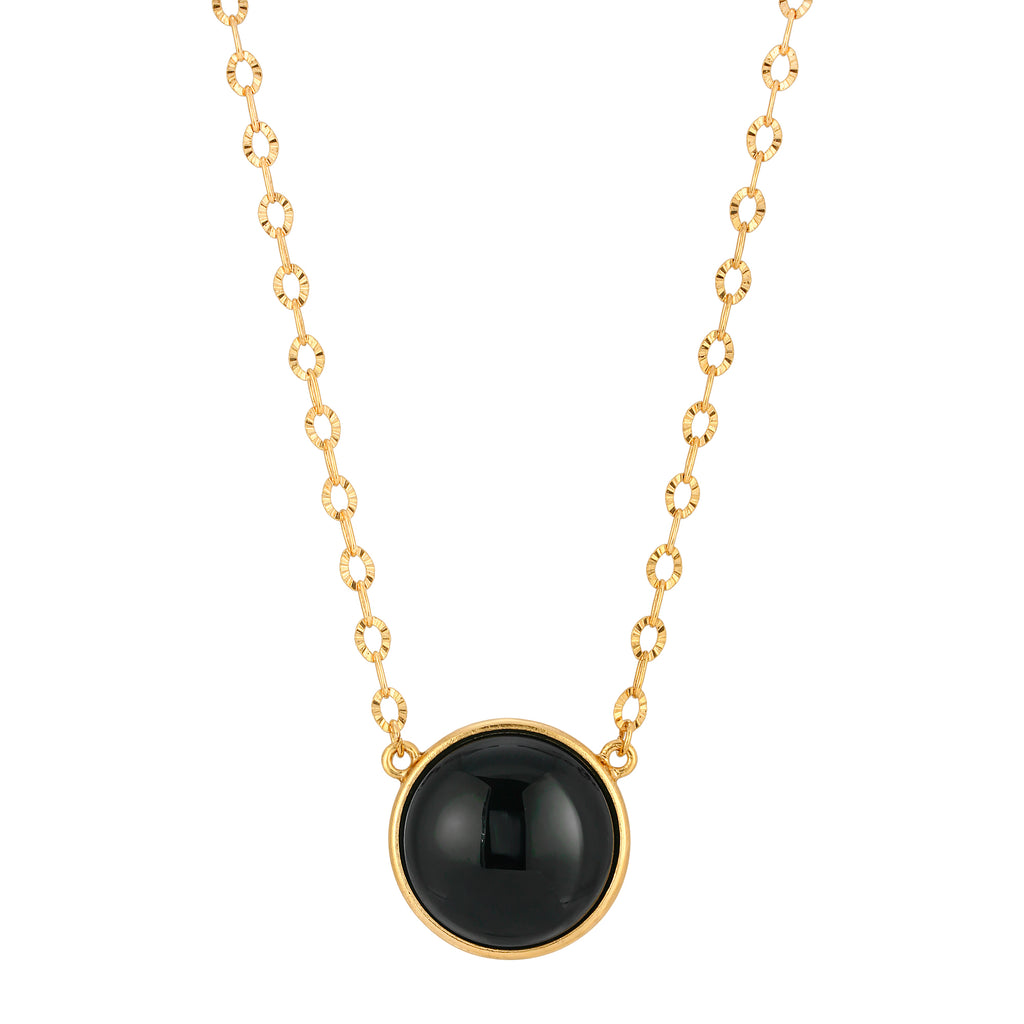 1928 Jewelry Round Cabochon Gemstone Pendant Necklace 16" + 3" Extender