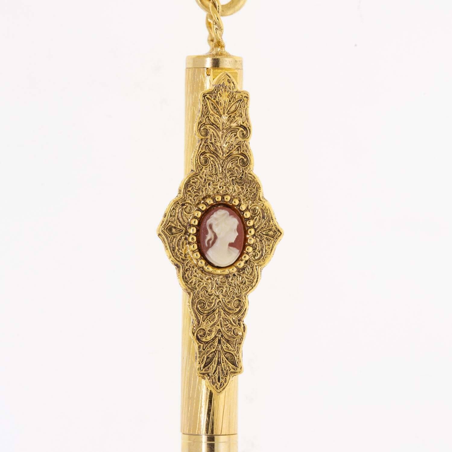 1928 Jewelry Oval Carnelian Red Cameo Ball Point Pen Necklace 28"