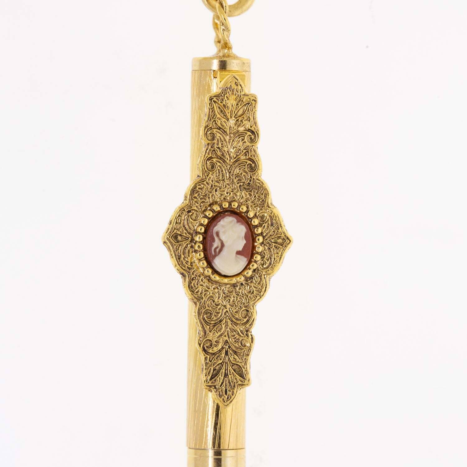 1928 Jewelry Oval Carnelian Red Cameo Ball Point Pen Necklace 28"