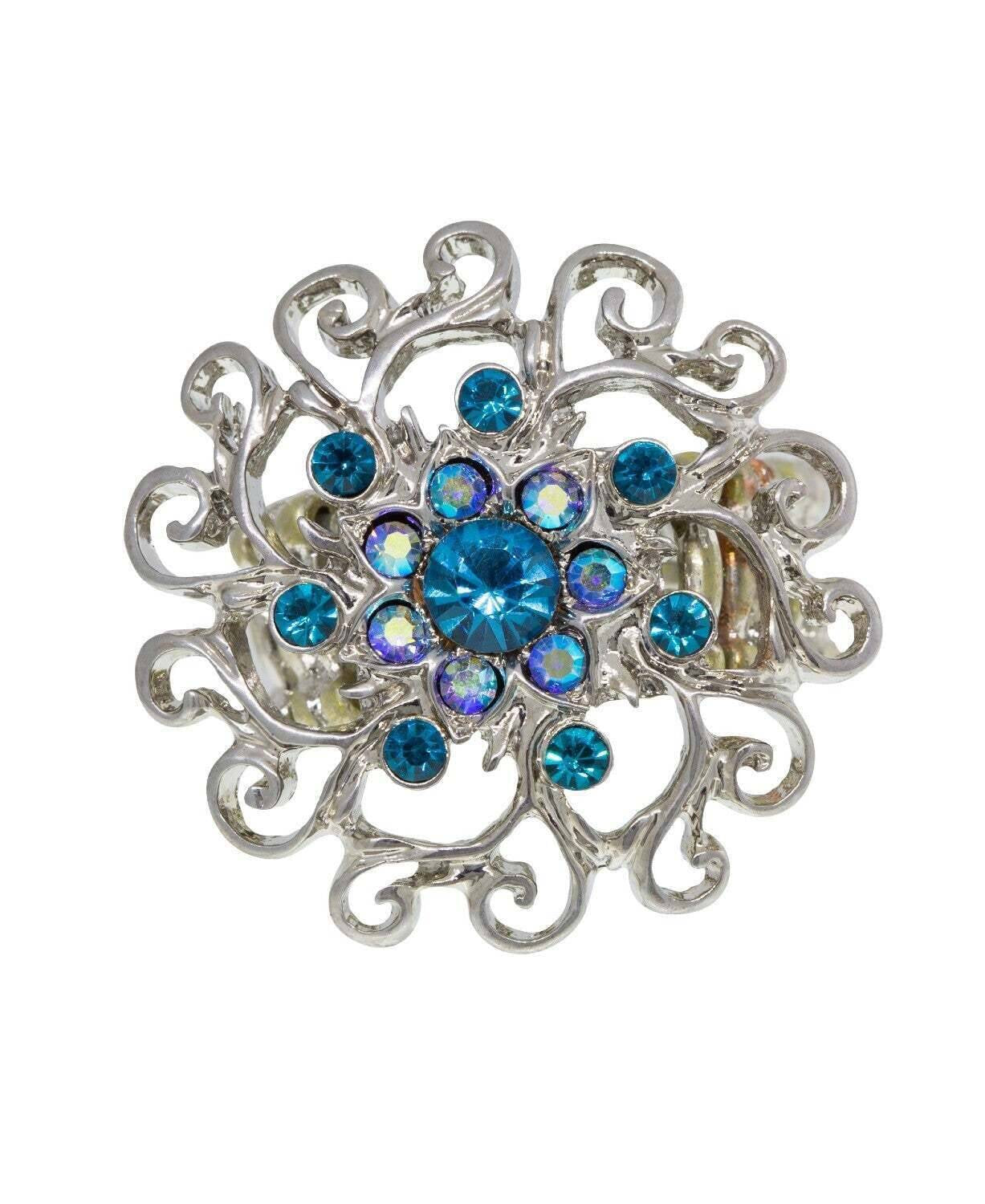 1928 Jewelry Round Multi Crystal Ornate Flower Stretch Ring