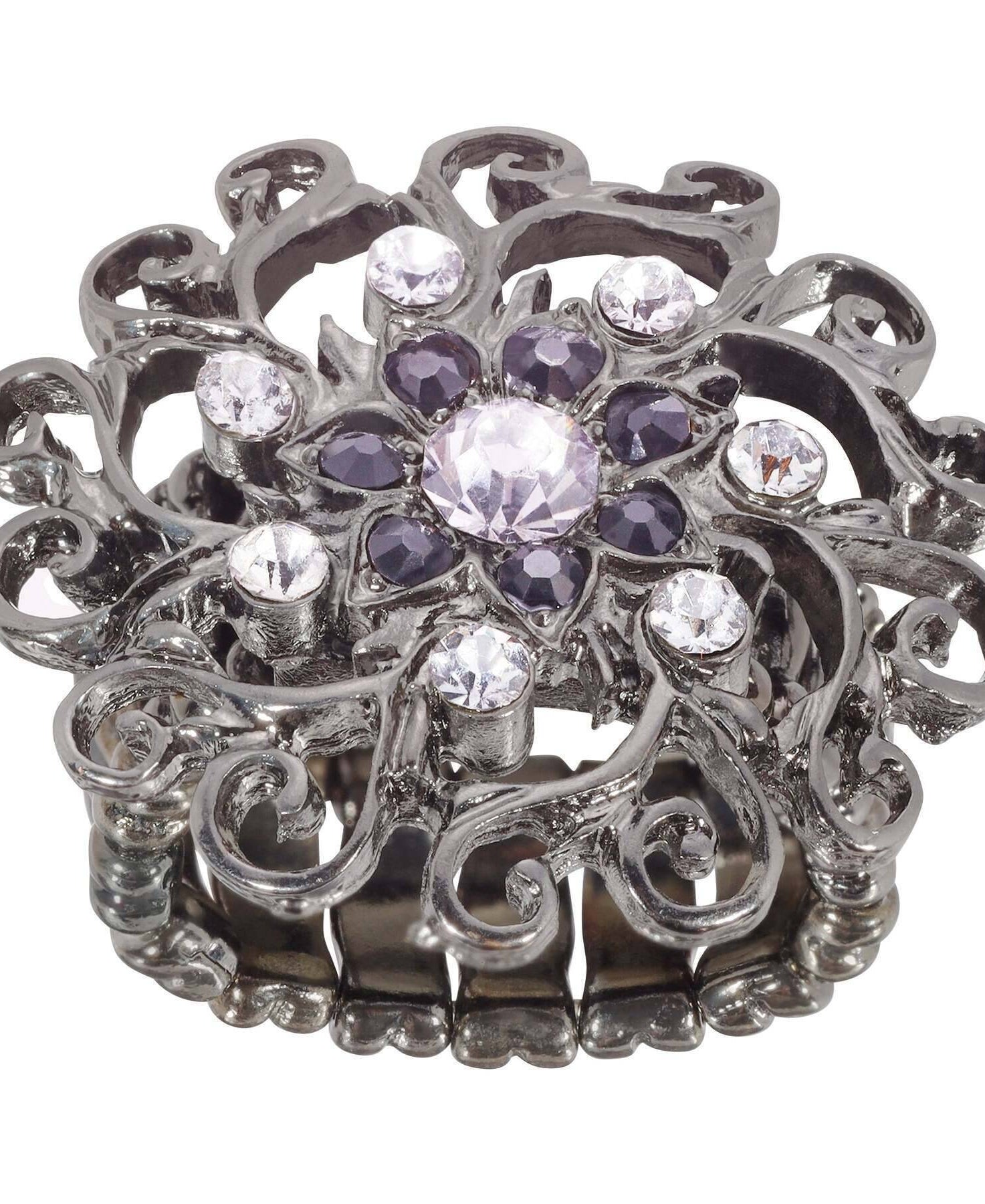 1928 Jewelry Round Multi Crystal Ornate Flower Stretch Ring