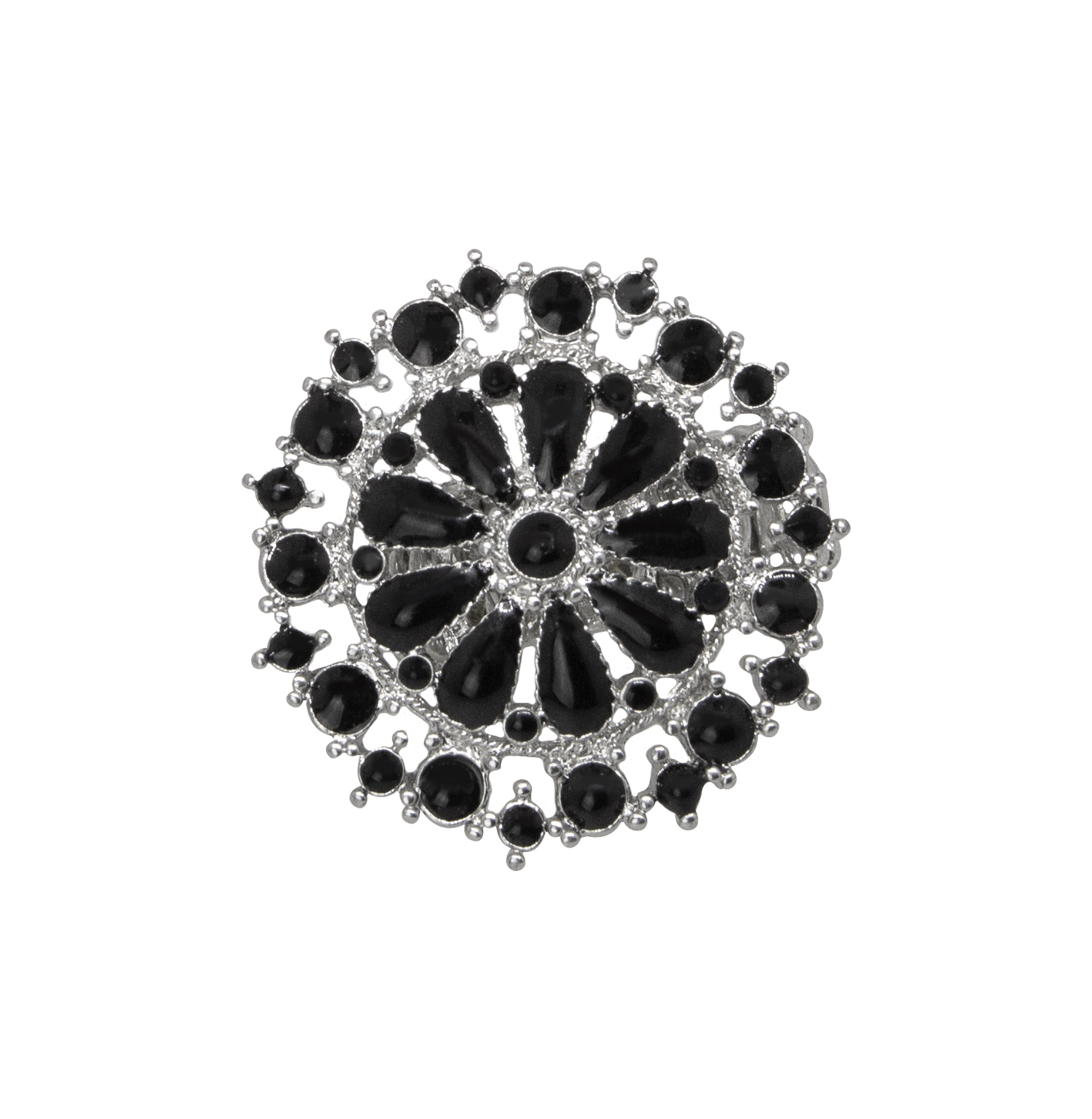 1928 Jewelry Floral Pattern Enameled Round Stretch Ring