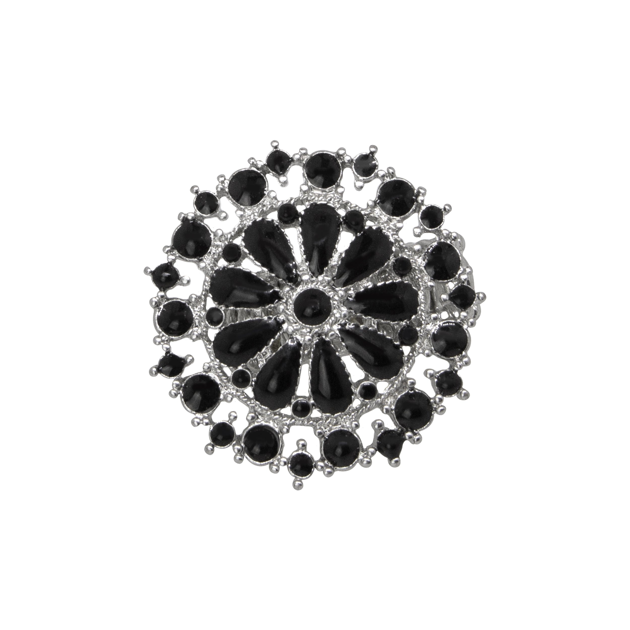 1928 Jewelry Floral Pattern Enameled Round Stretch Ring