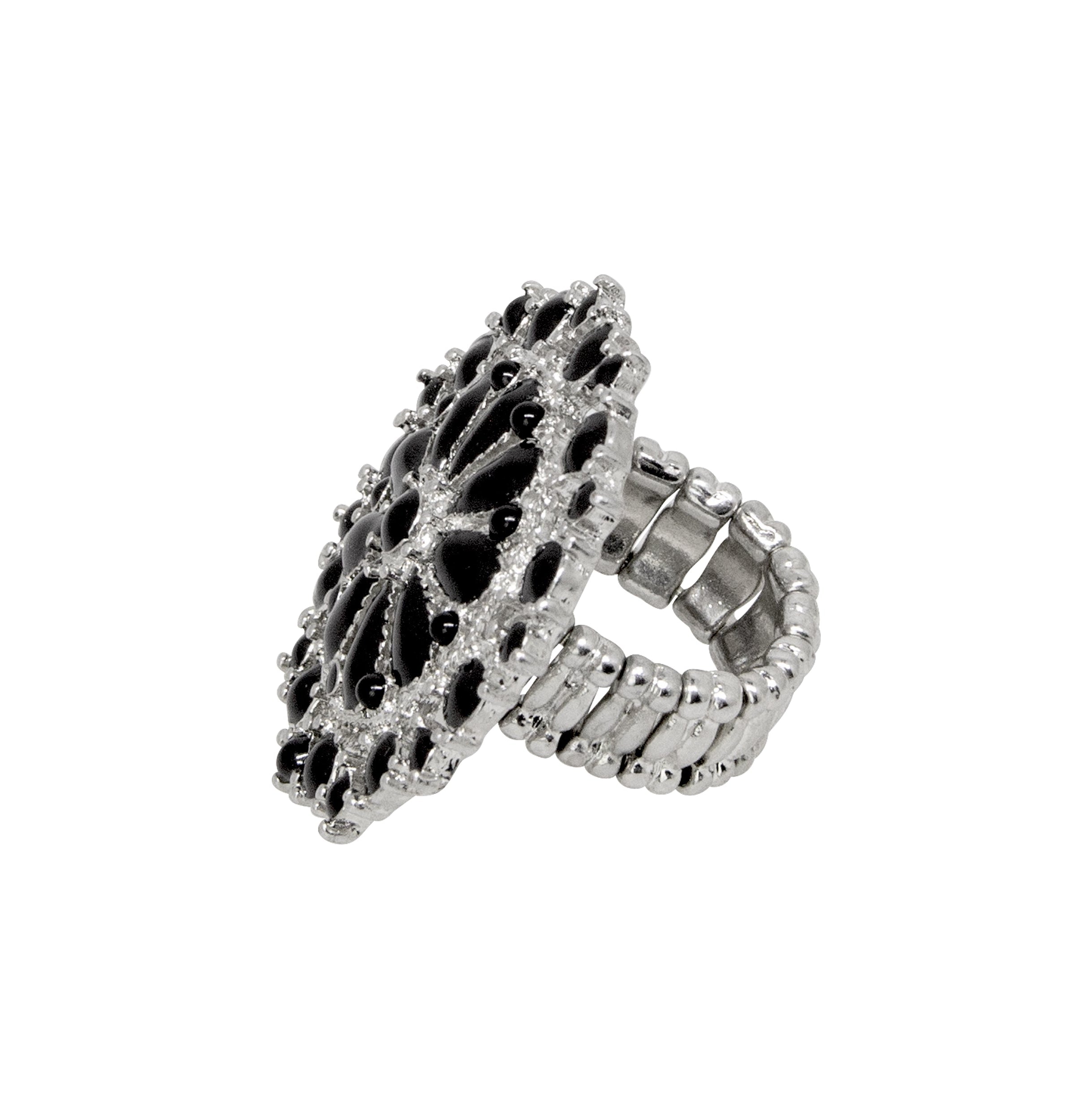 1928 Jewelry Floral Pattern Enameled Round Stretch Ring