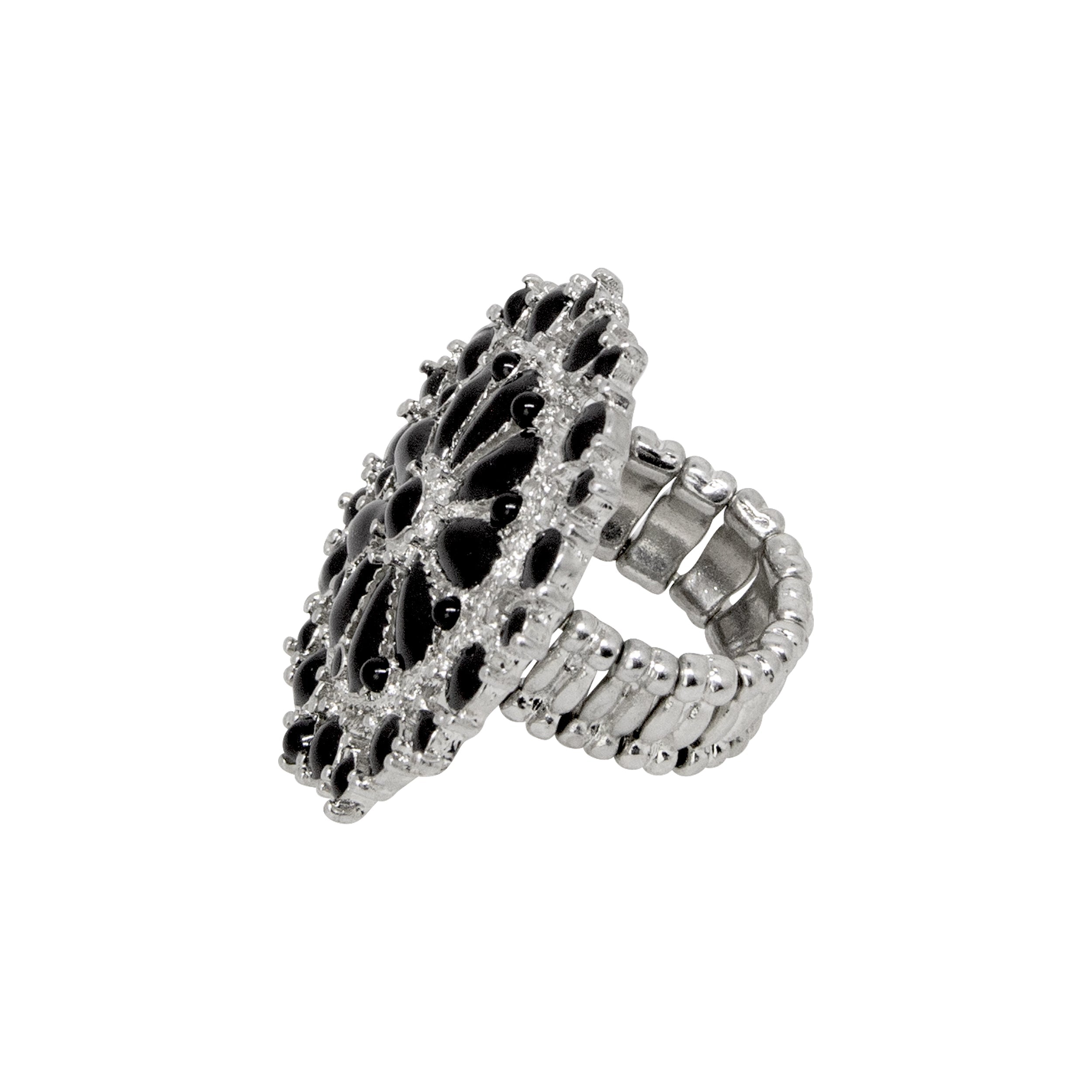 1928 Jewelry Floral Pattern Enameled Round Stretch Ring