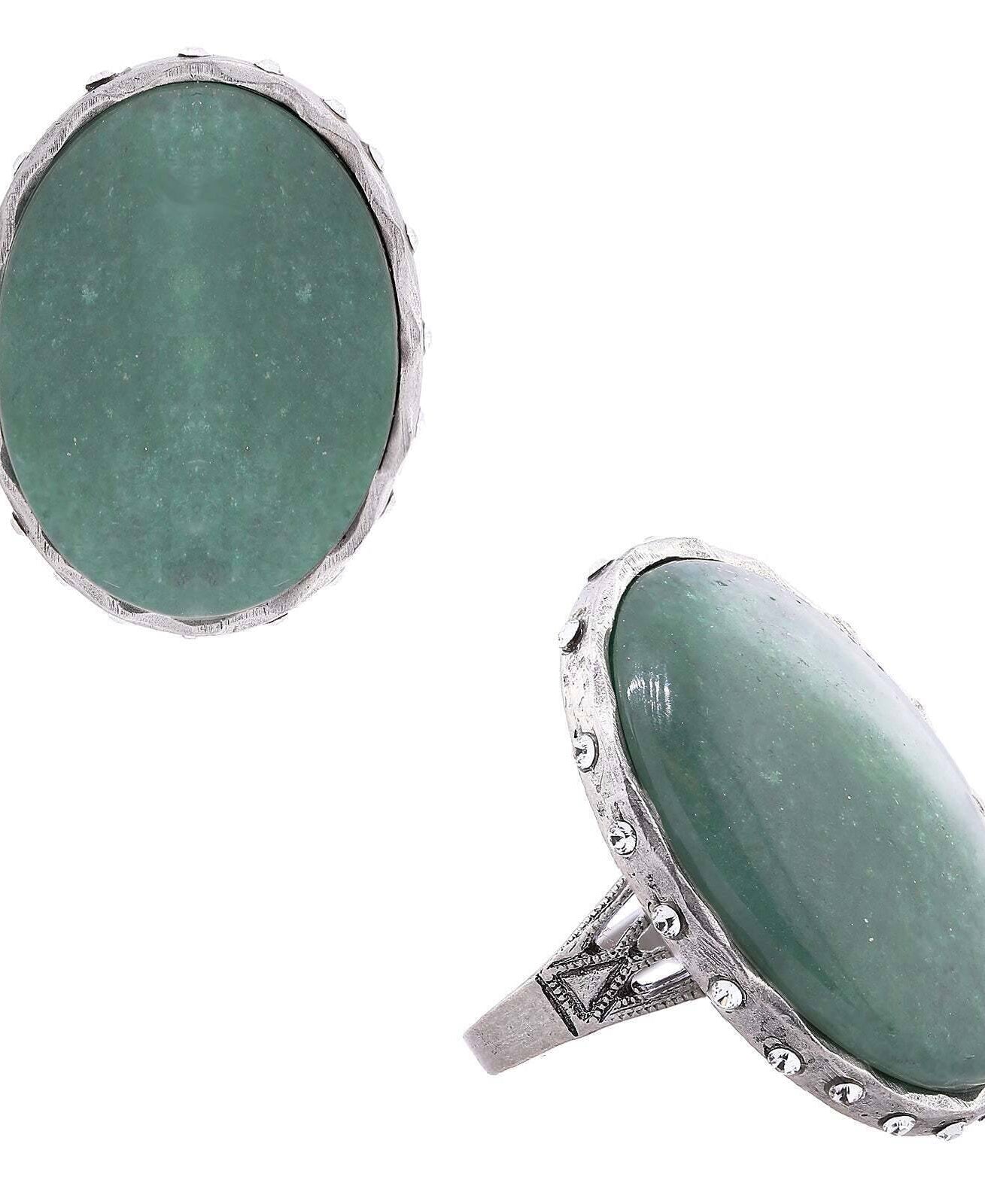 T.R.U. Green Aventurine Gemstone Austrian Crystal Oval Ring