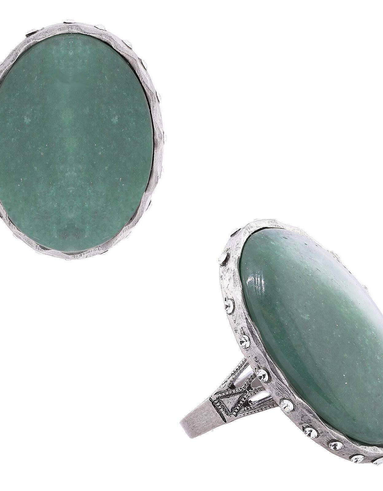 T.R.U. Green Aventurine Gemstone Austrian Crystal Oval Ring