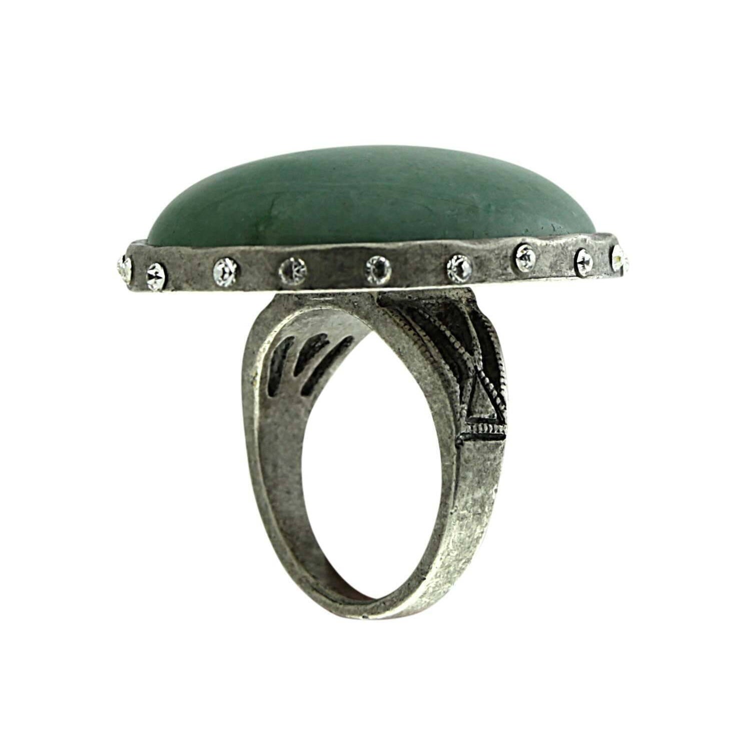 T.R.U. Green Aventurine Gemstone Austrian Crystal Oval Ring