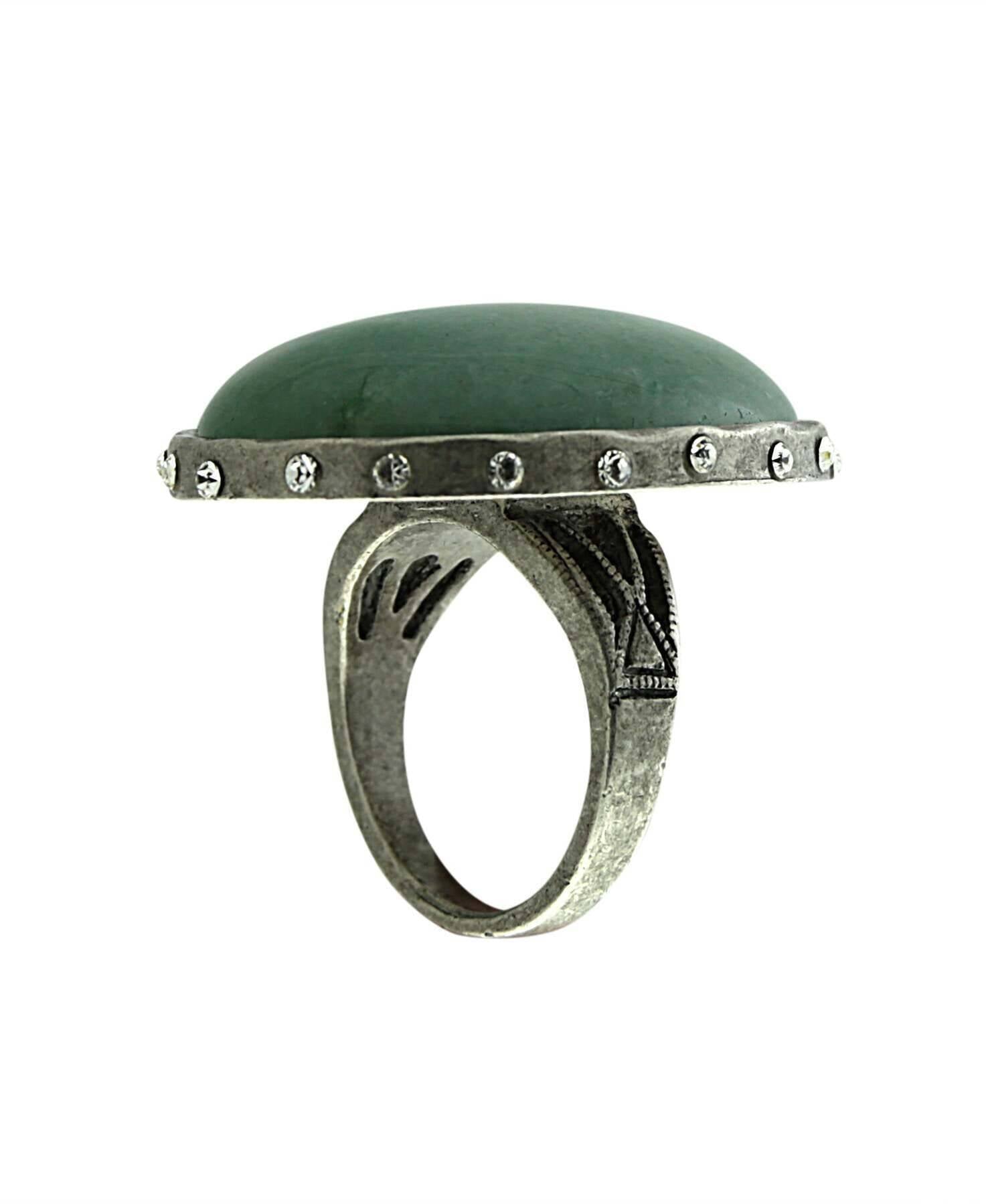 T.R.U. Green Aventurine Gemstone Austrian Crystal Oval Ring