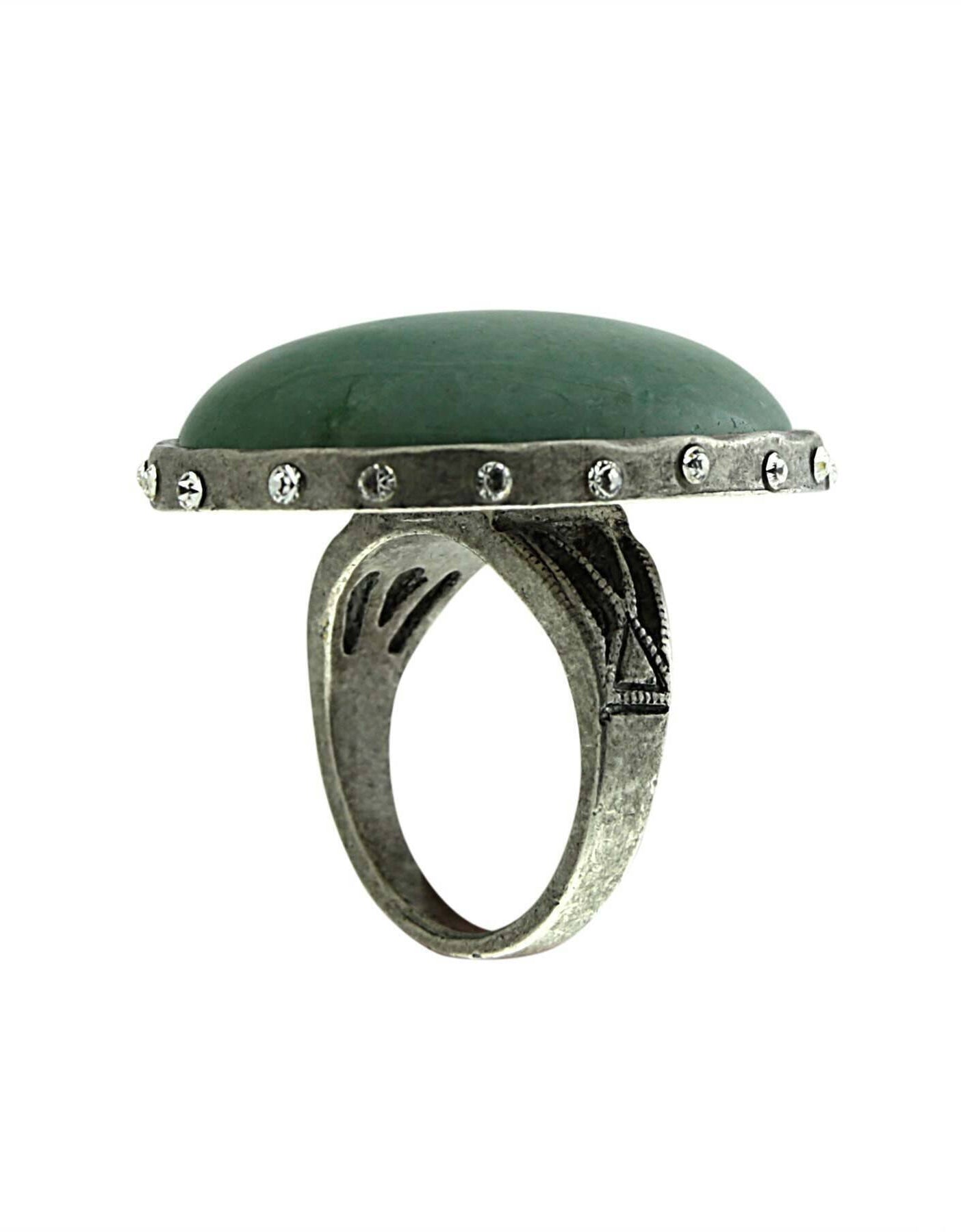 T.R.U. Green Aventurine Gemstone Austrian Crystal Oval Ring