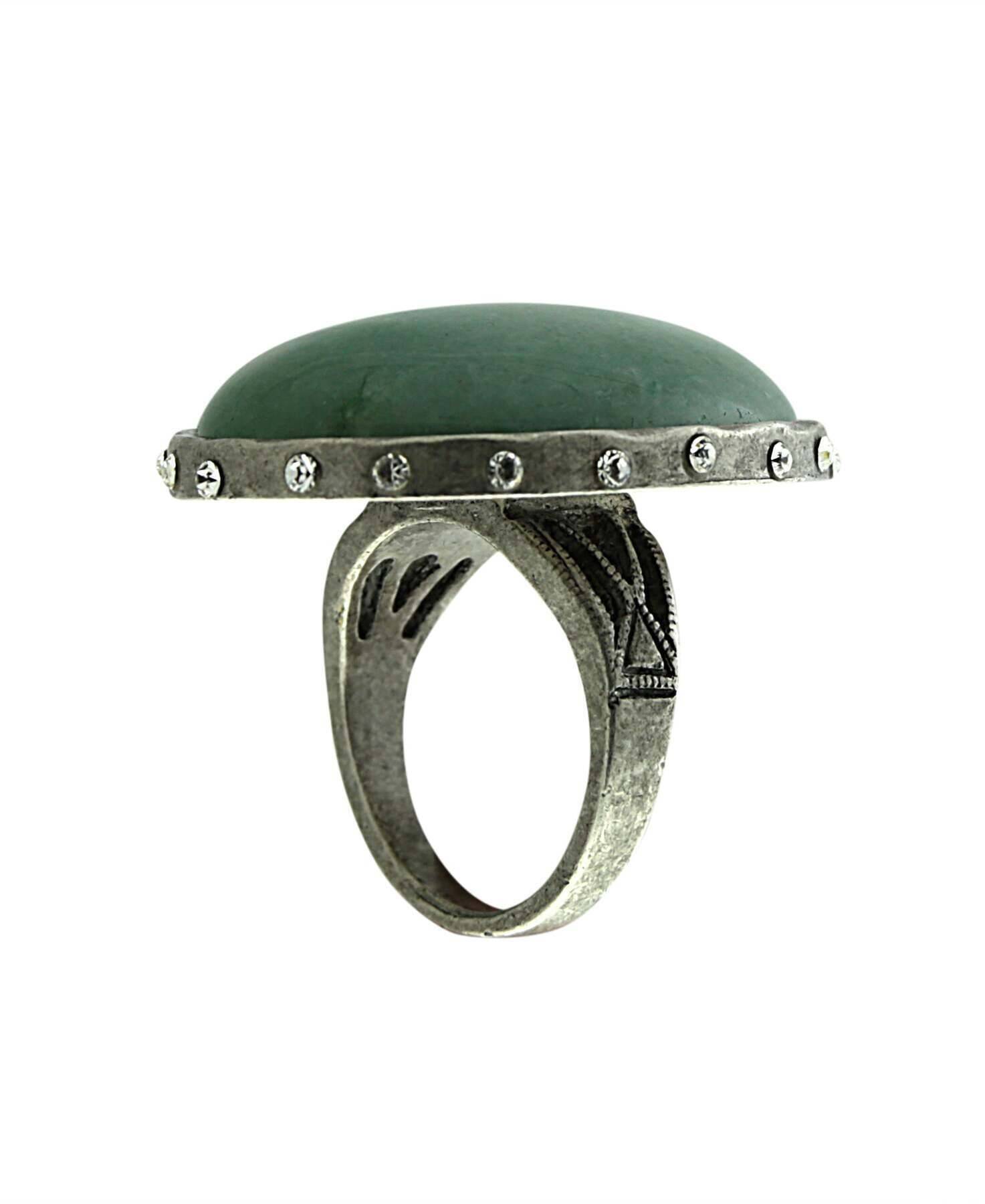 T.R.U. Green Aventurine Gemstone Austrian Crystal Oval Ring