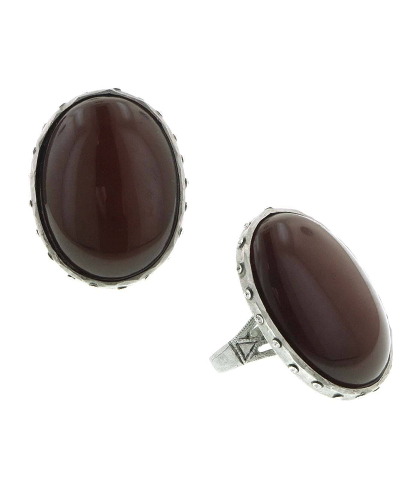 T.R.U. Carnelian Gemstone Austrian Crystal Oval Ring
