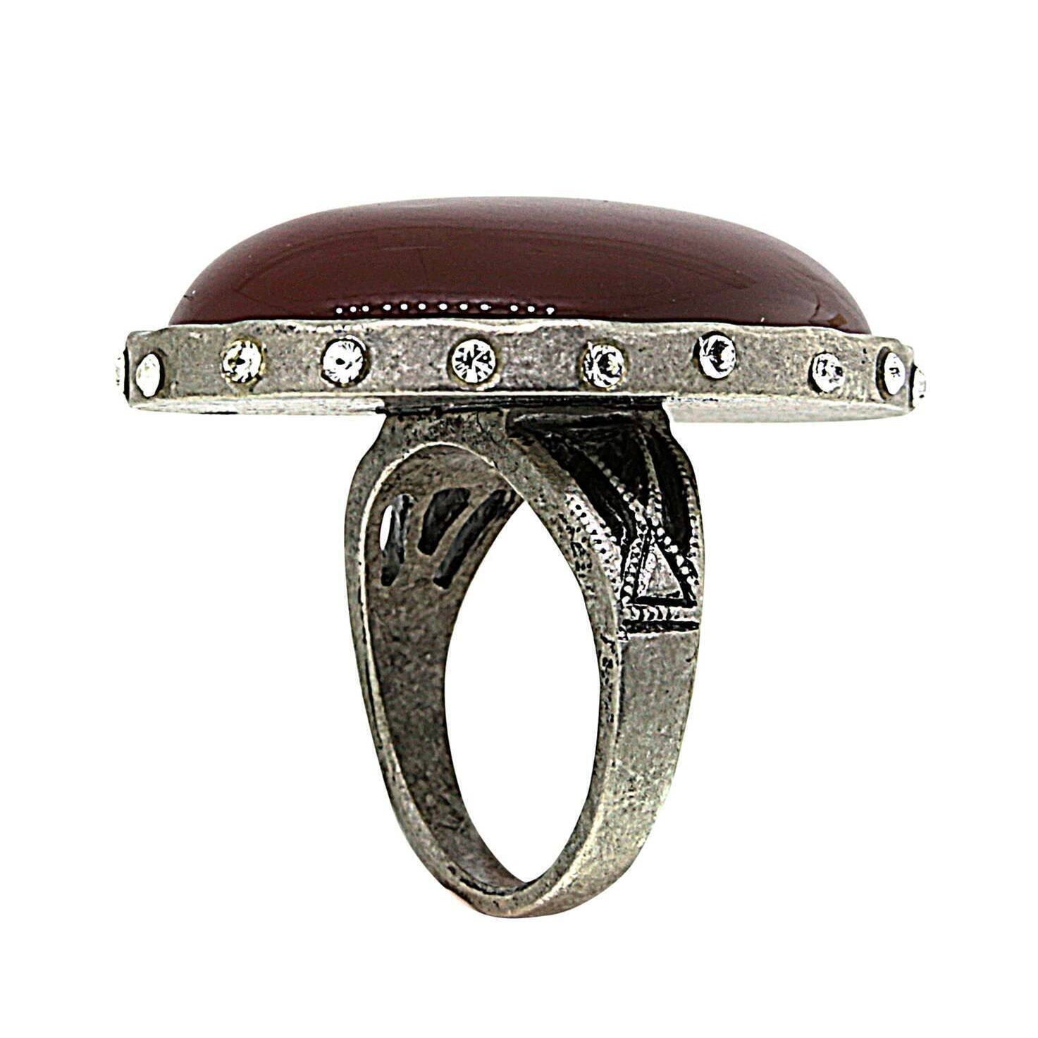 T.R.U. Carnelian Gemstone Austrian Crystal Oval Ring