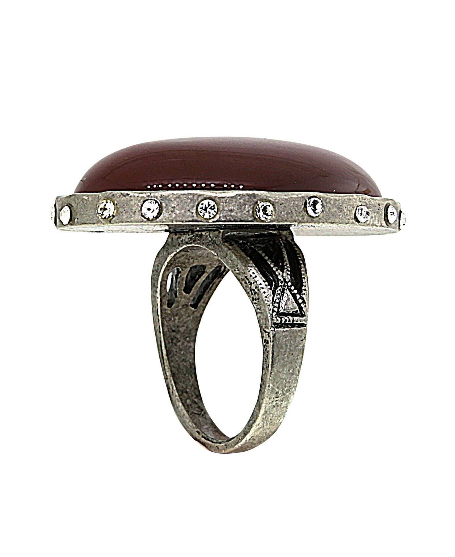 T.R.U. Carnelian Gemstone Austrian Crystal Oval Ring