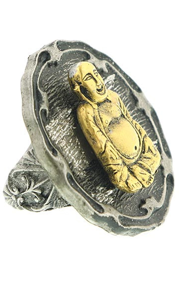 T.R.U. Two-Tone Buddha And Pewter-Tone Ring 7.5