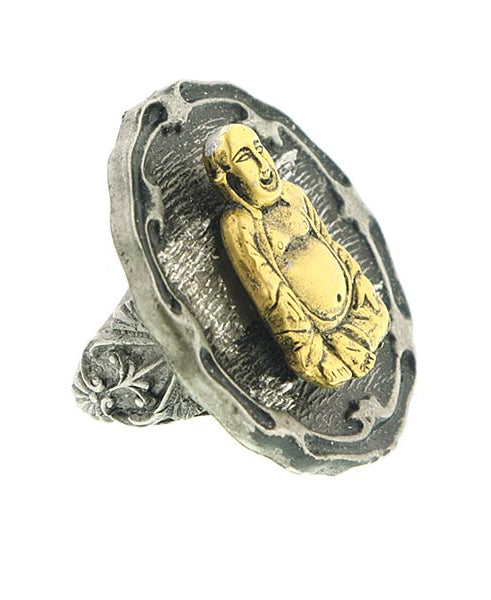 T.R.U. Two-Tone Buddha And Pewter-Tone Ring 7.5