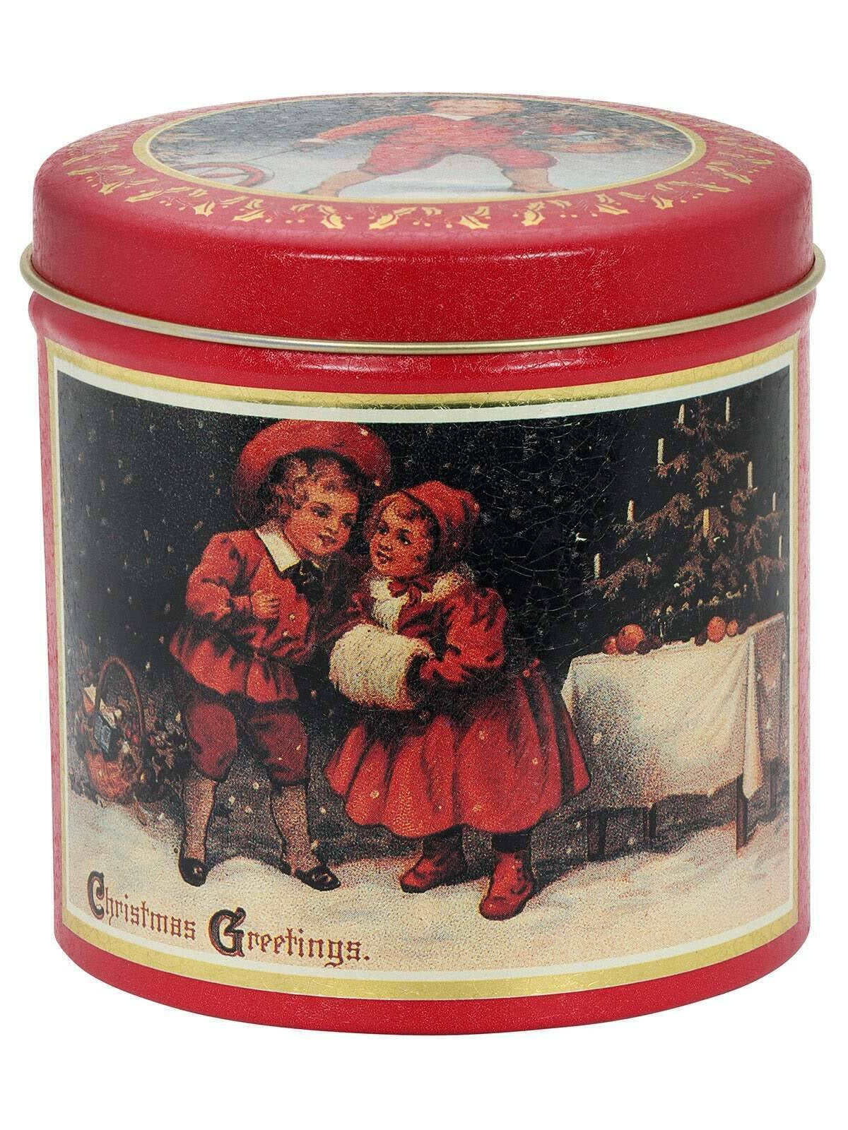 1928 Jewelry Classic Christmas Carolers Distressed Red Round Holiday Tin Box Can Set (Pack Of 6)