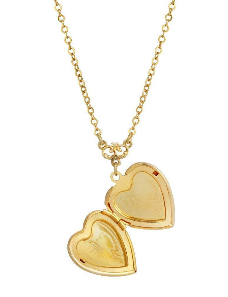 1928 Jewelry Heart Picture Locket Pink Rose Necklace 16" + 3" Extender