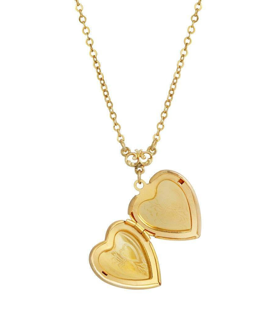 1928 Jewelry Heart Picture Locket Pink Rose Necklace 16" + 3" Extender