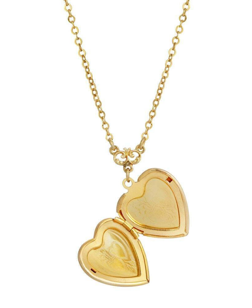 1928 Jewelry Heart Picture Locket Pink Rose Necklace 16" + 3" Extender