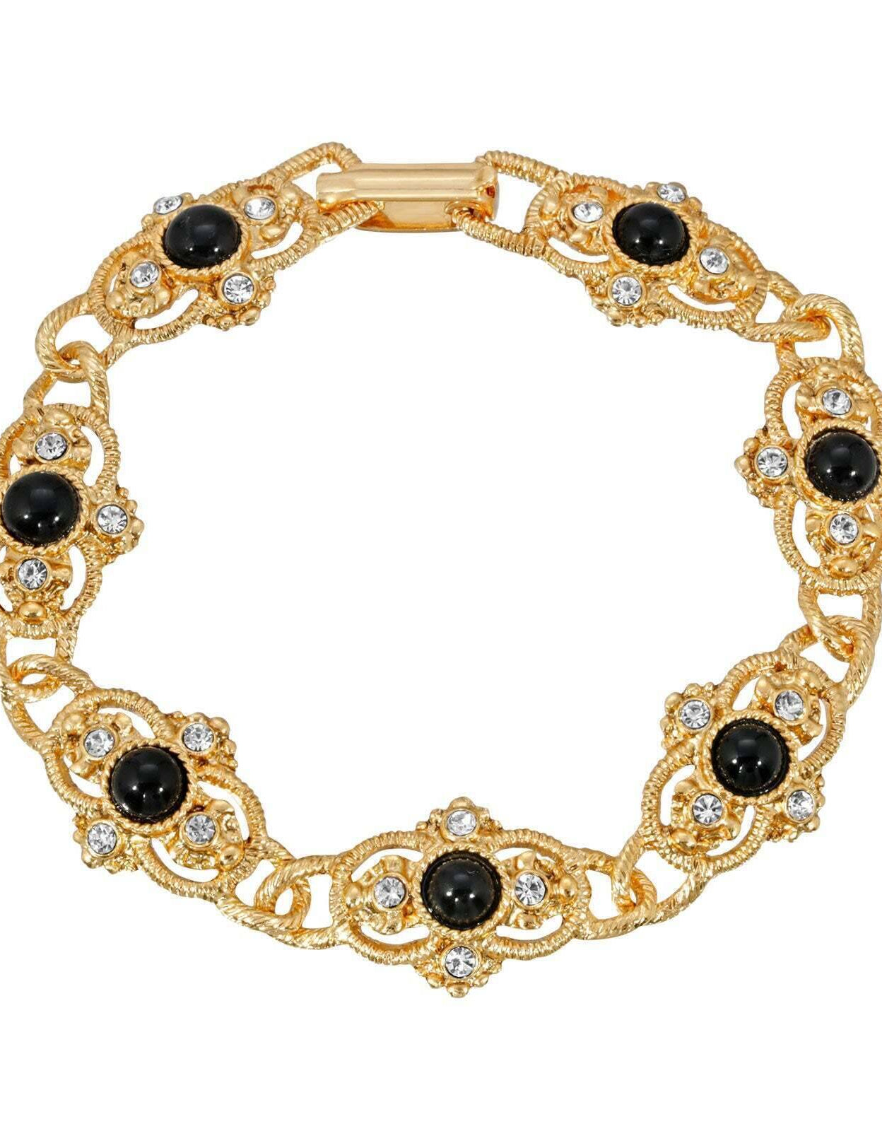 1928 Jewelry Prestige Textured Link Crystal And Stone Bracelet