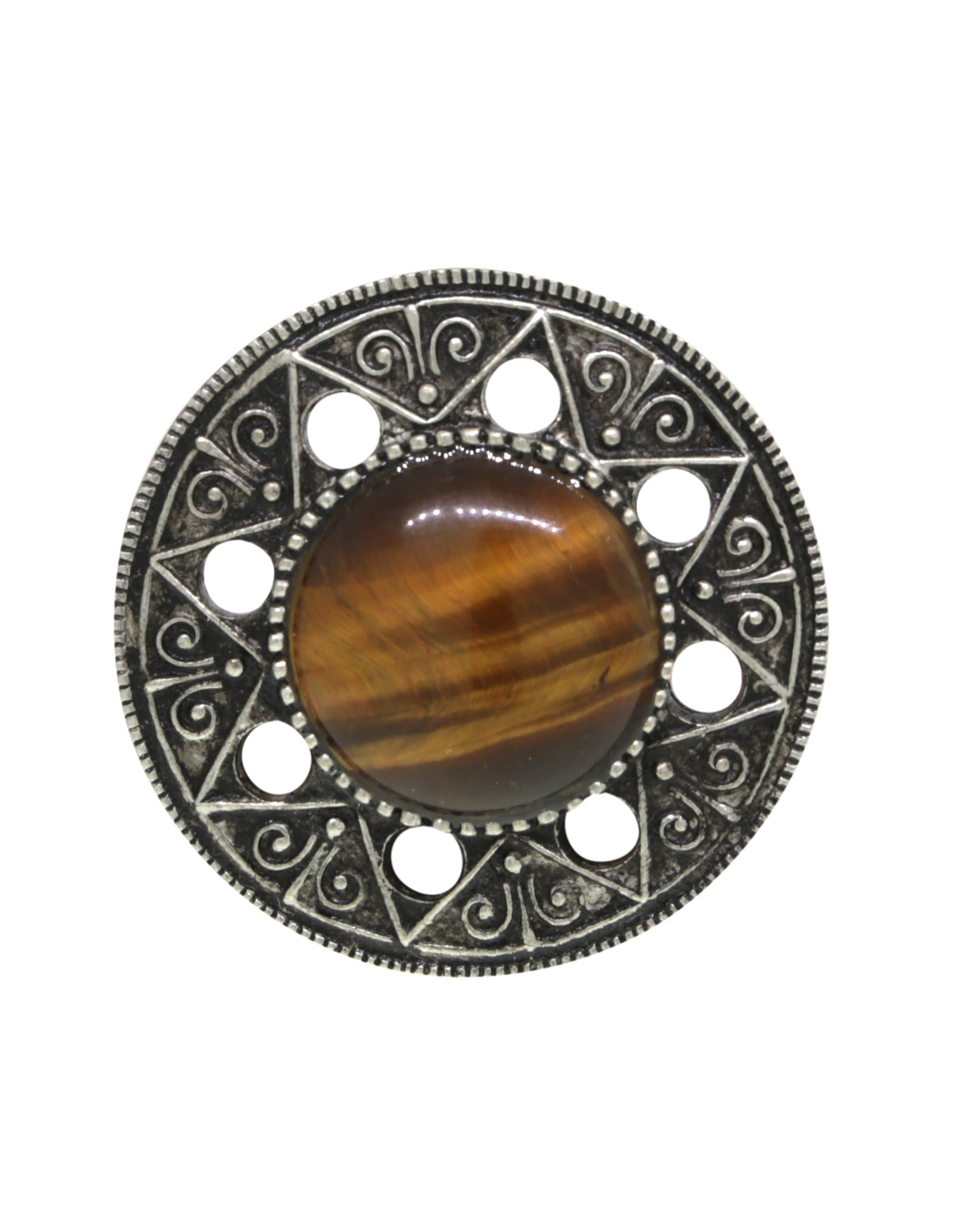 T.R.U. Aztec Mandala Gemstone Tigers Eye Ring