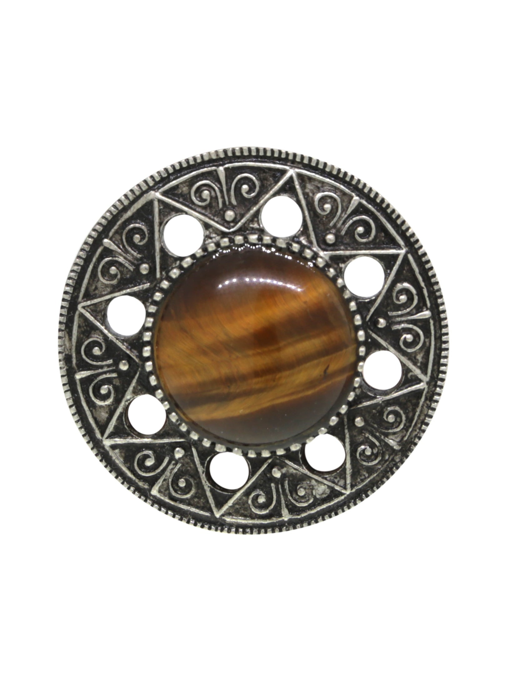 T.R.U. Aztec Mandala Gemstone Tigers Eye Ring