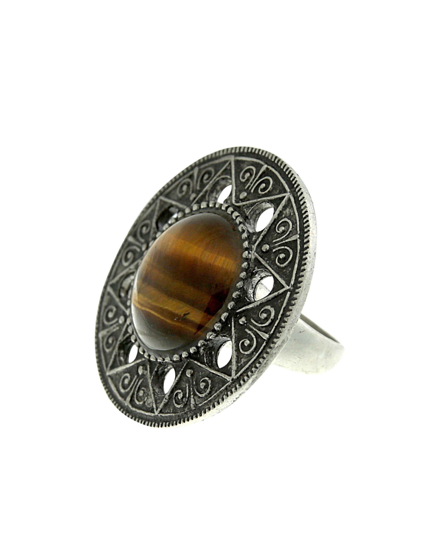 T.R.U. Aztec Mandala Gemstone Tigers Eye Ring