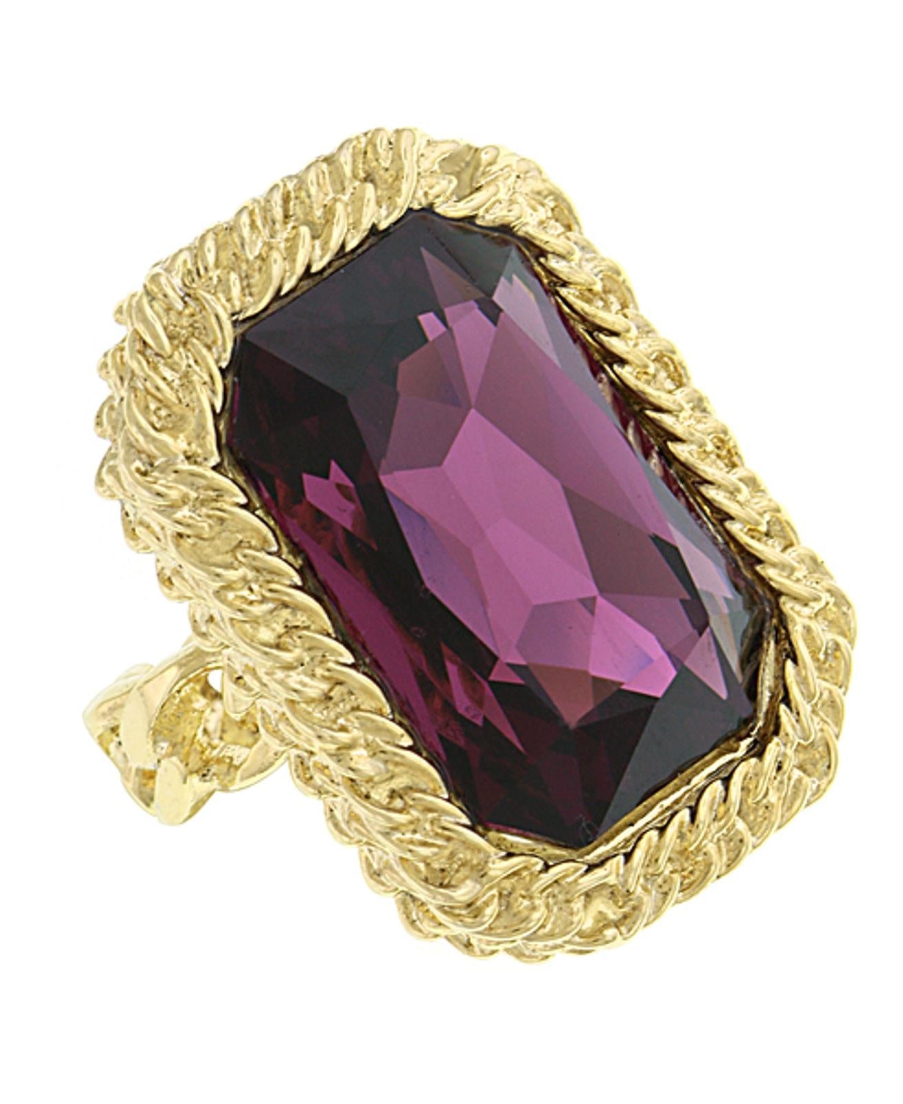 1928 Jewelry Octagon Amethyst Purple Austrian Crystal Link Chain Ring