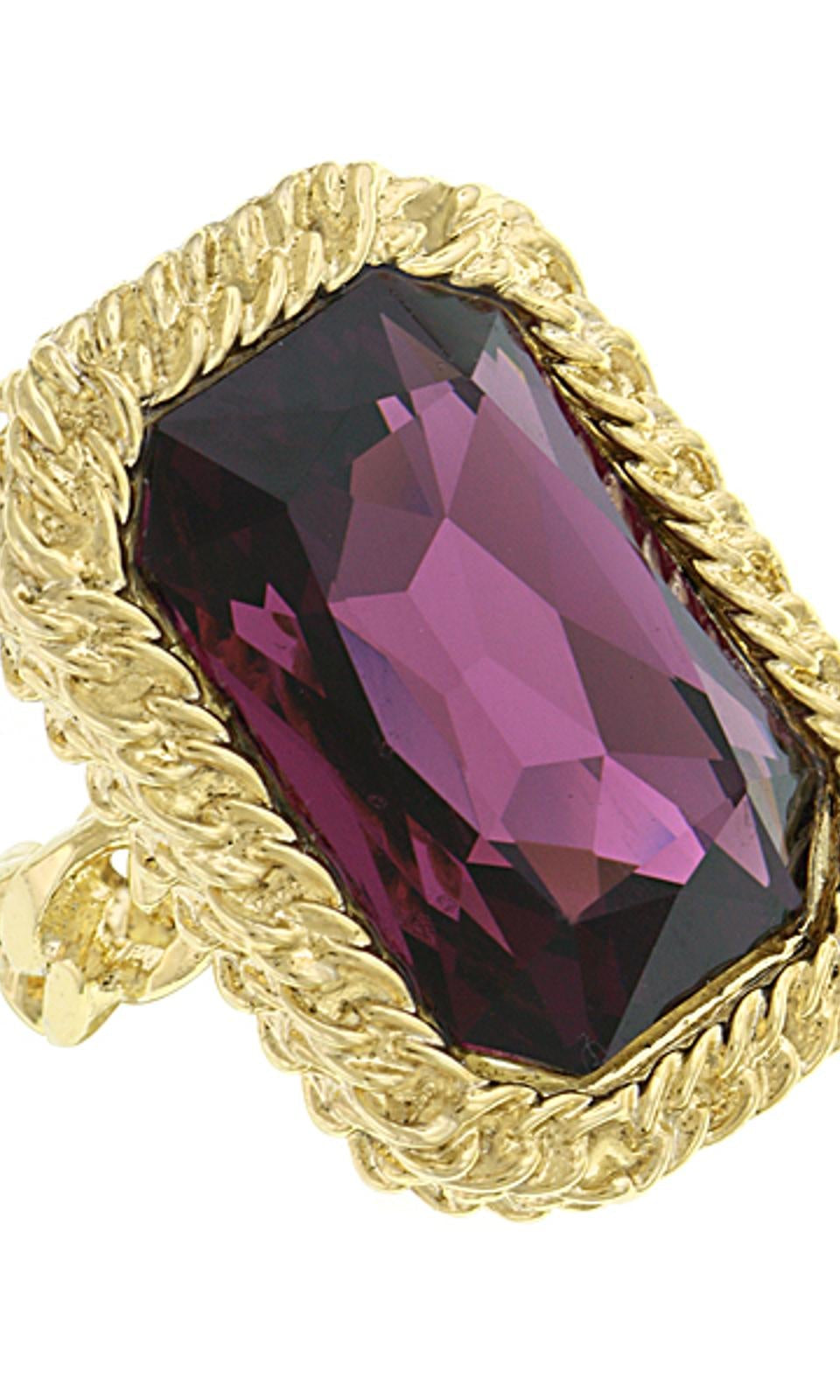 1928 Jewelry Octagon Amethyst Purple Austrian Crystal Link Chain Ring