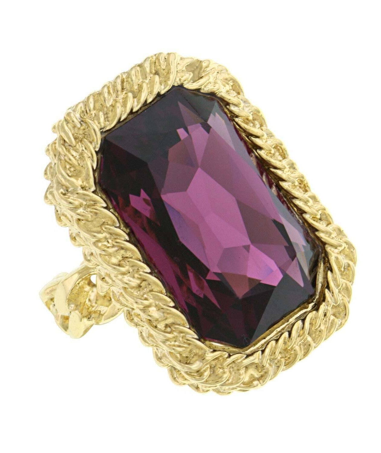 1928 Jewelry Octagon Amethyst Purple Austrian Crystal Link Chain Ring