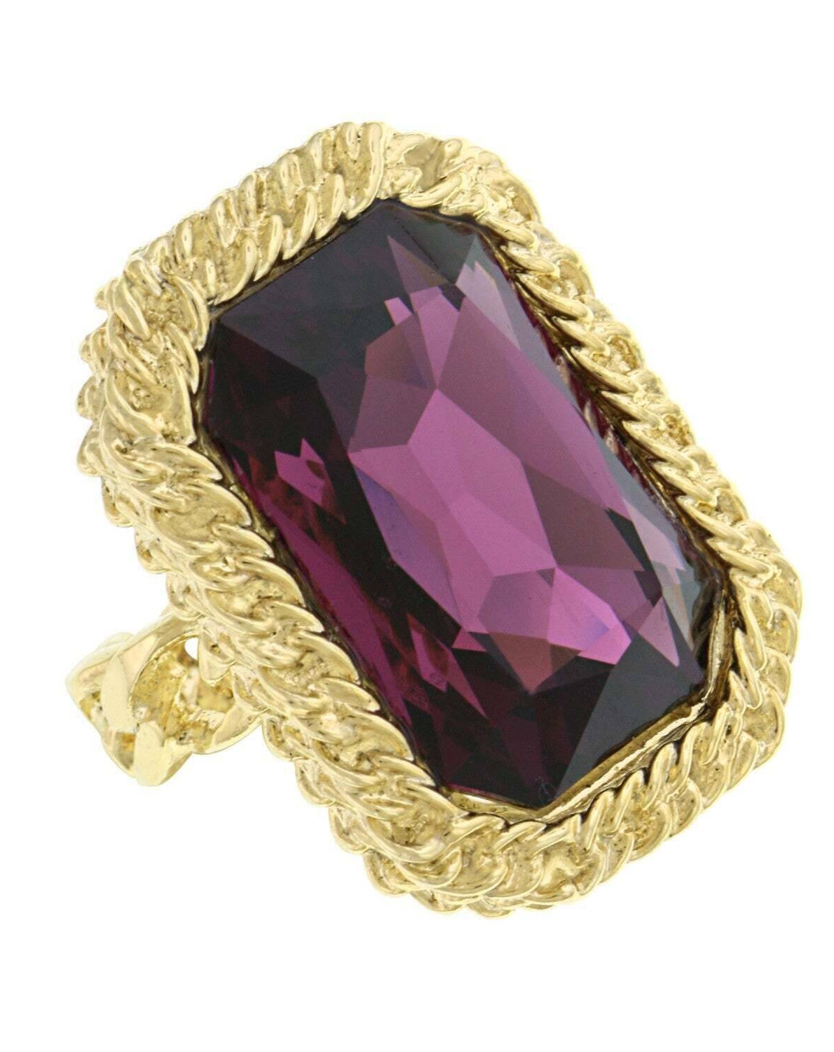 1928 Jewelry Octagon Amethyst Purple Austrian Crystal Link Chain Ring