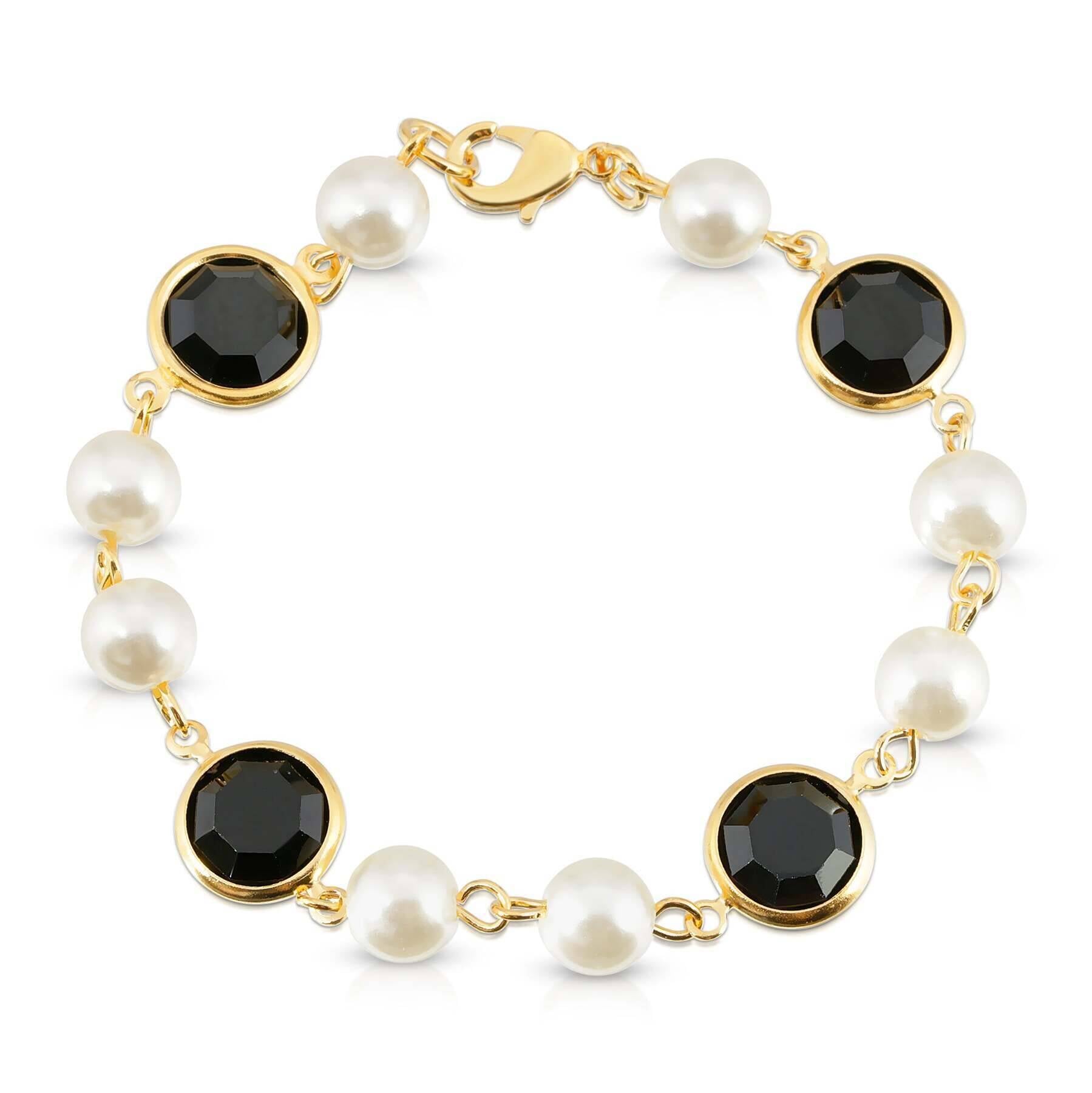 1928 Jewelry Channel Austrian Crystal & Faux Pearl Link Bracelet