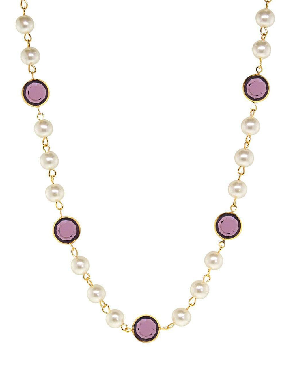 1928 Jewelry Channel Austrian Crystal & 8mm Faux Pearl Necklace 16" + 3" Extender