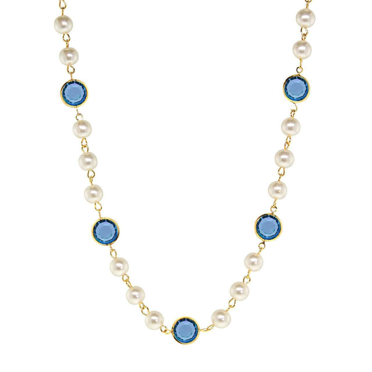 1928 Jewelry Channel Austrian Crystal & 8mm Faux Pearl Necklace 16" + 3" Extender