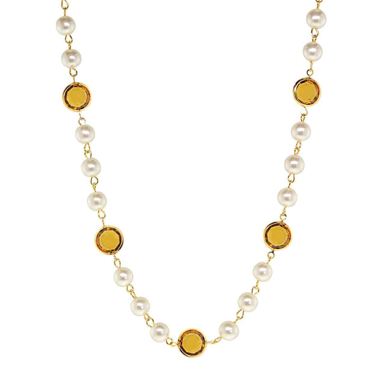 1928 Jewelry Channel Austrian Crystal & 8mm Faux Pearl Necklace 16" + 3" Extender