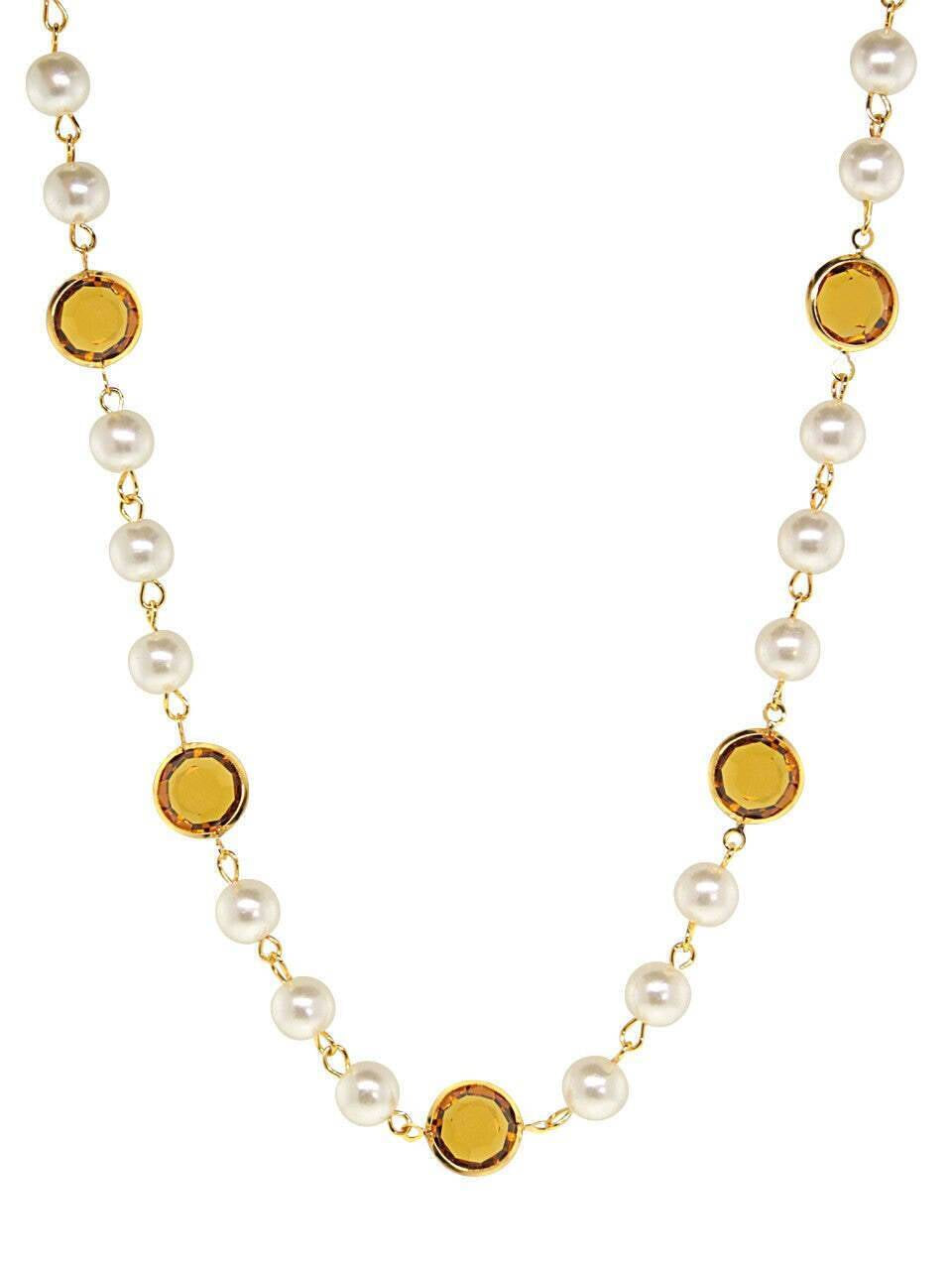 1928 Jewelry Channel Austrian Crystal & 8mm Faux Pearl Necklace 16" + 3" Extender