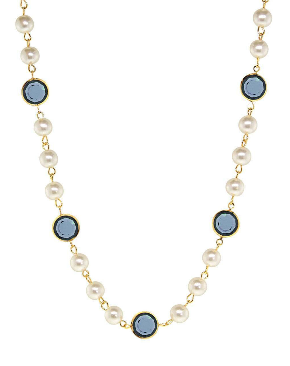 1928 Jewelry Channel Austrian Crystal & 8mm Faux Pearl Necklace 16" + 3" Extender