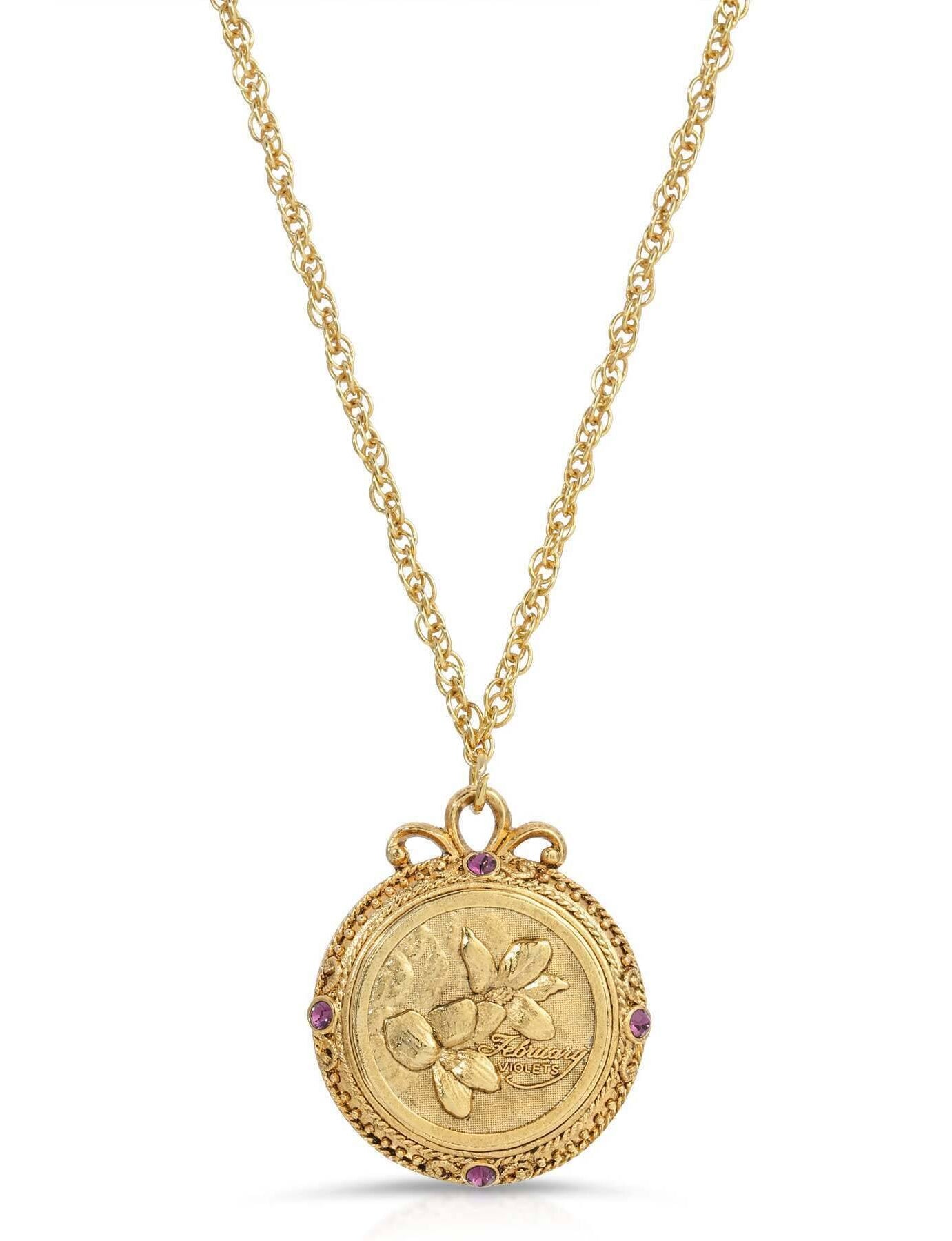 1928 Jewelry Flower of The Month Crystal Pendant Necklace 20"