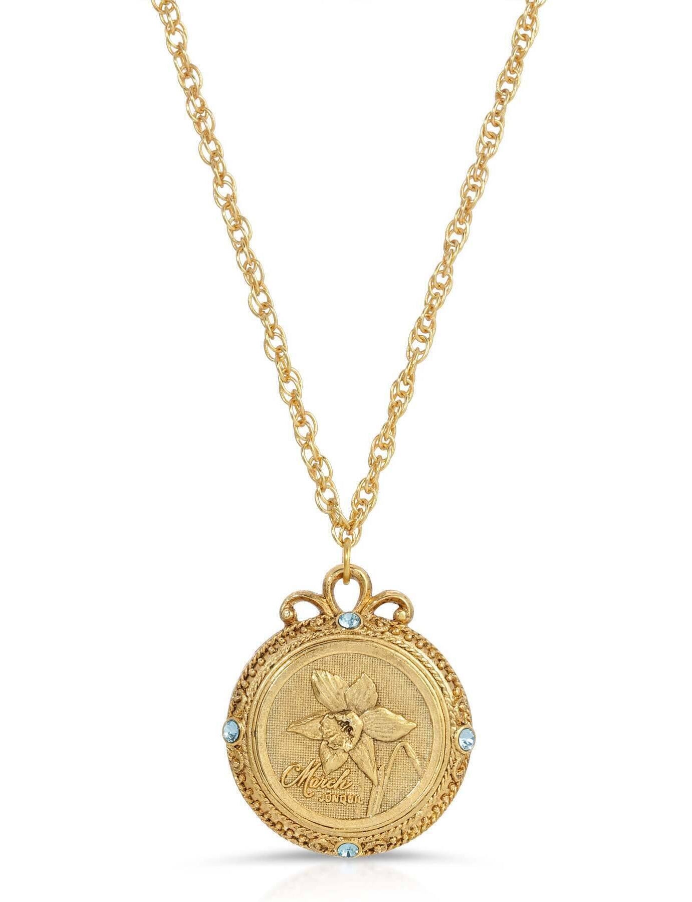 1928 Jewelry Flower of The Month Crystal Pendant Necklace 20"