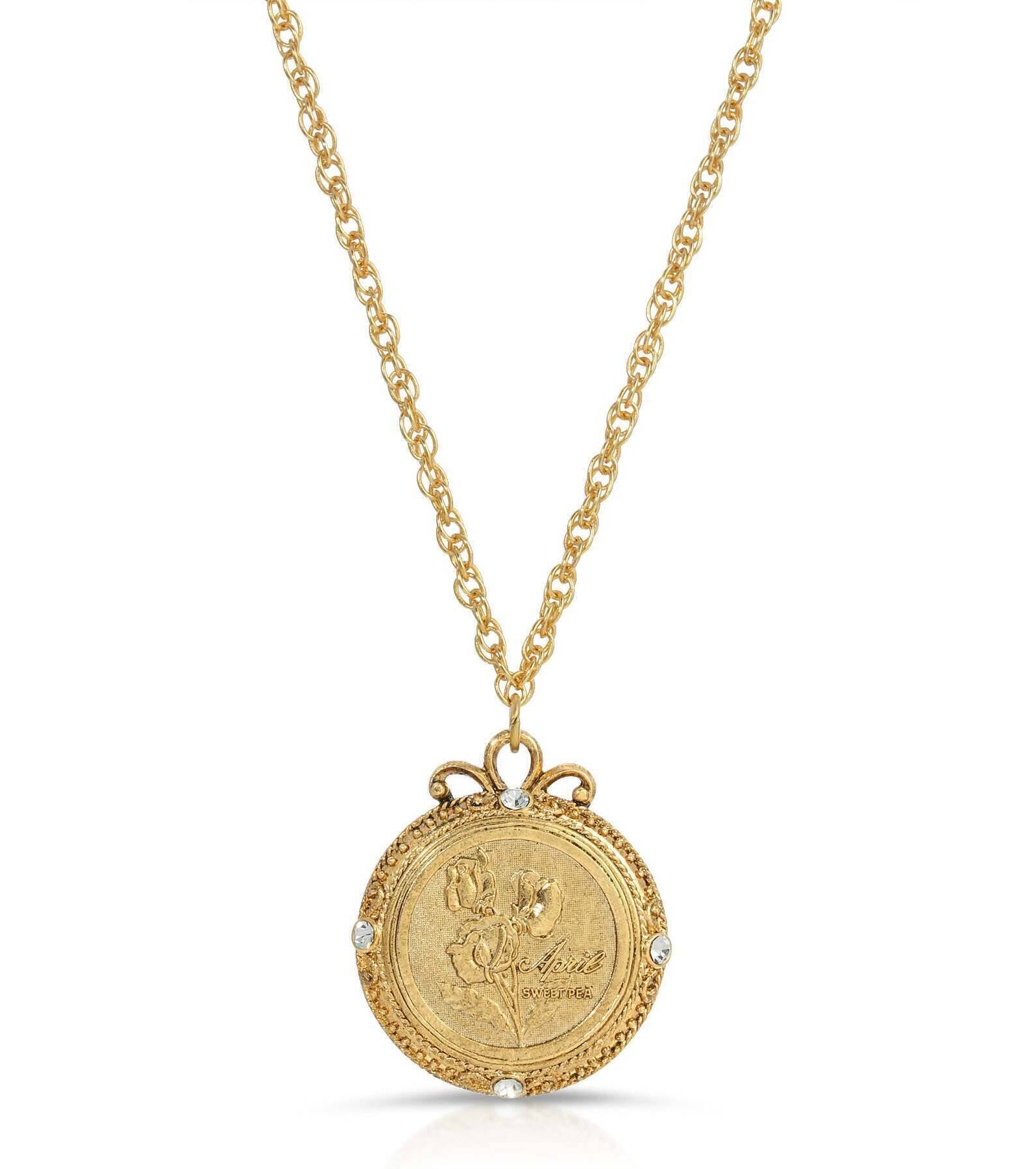 1928 Jewelry Flower of The Month Crystal Pendant Necklace 20"