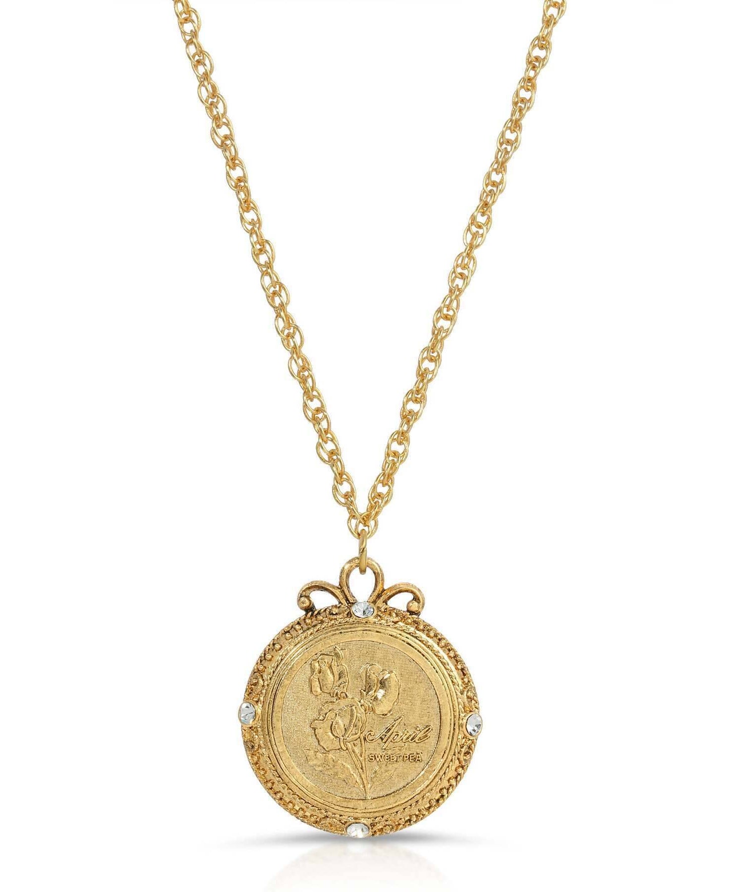 1928 Jewelry Flower of The Month Crystal Pendant Necklace 20"