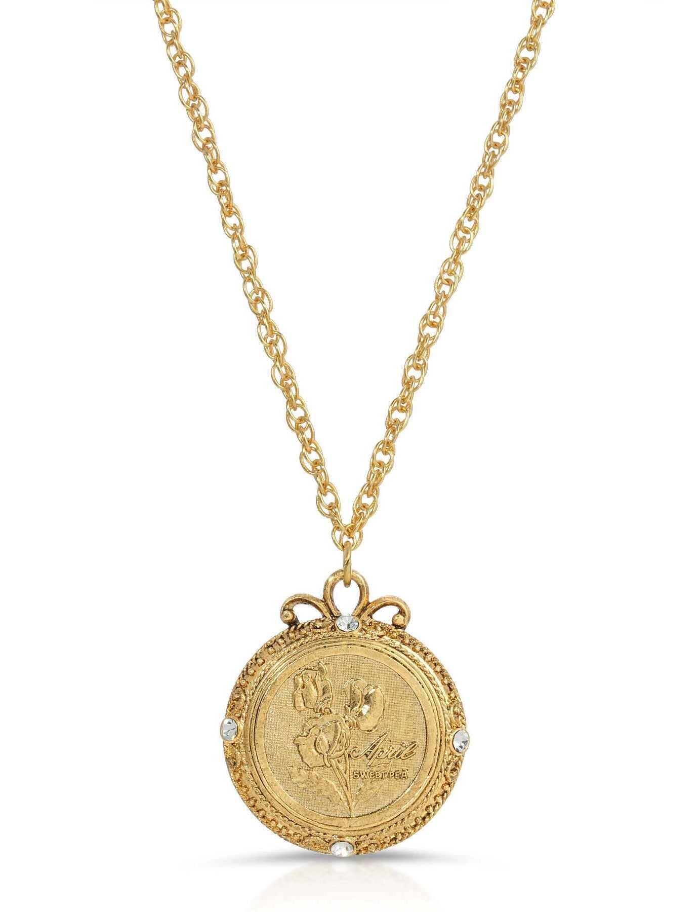 1928 Jewelry Flower of The Month Crystal Pendant Necklace 20"