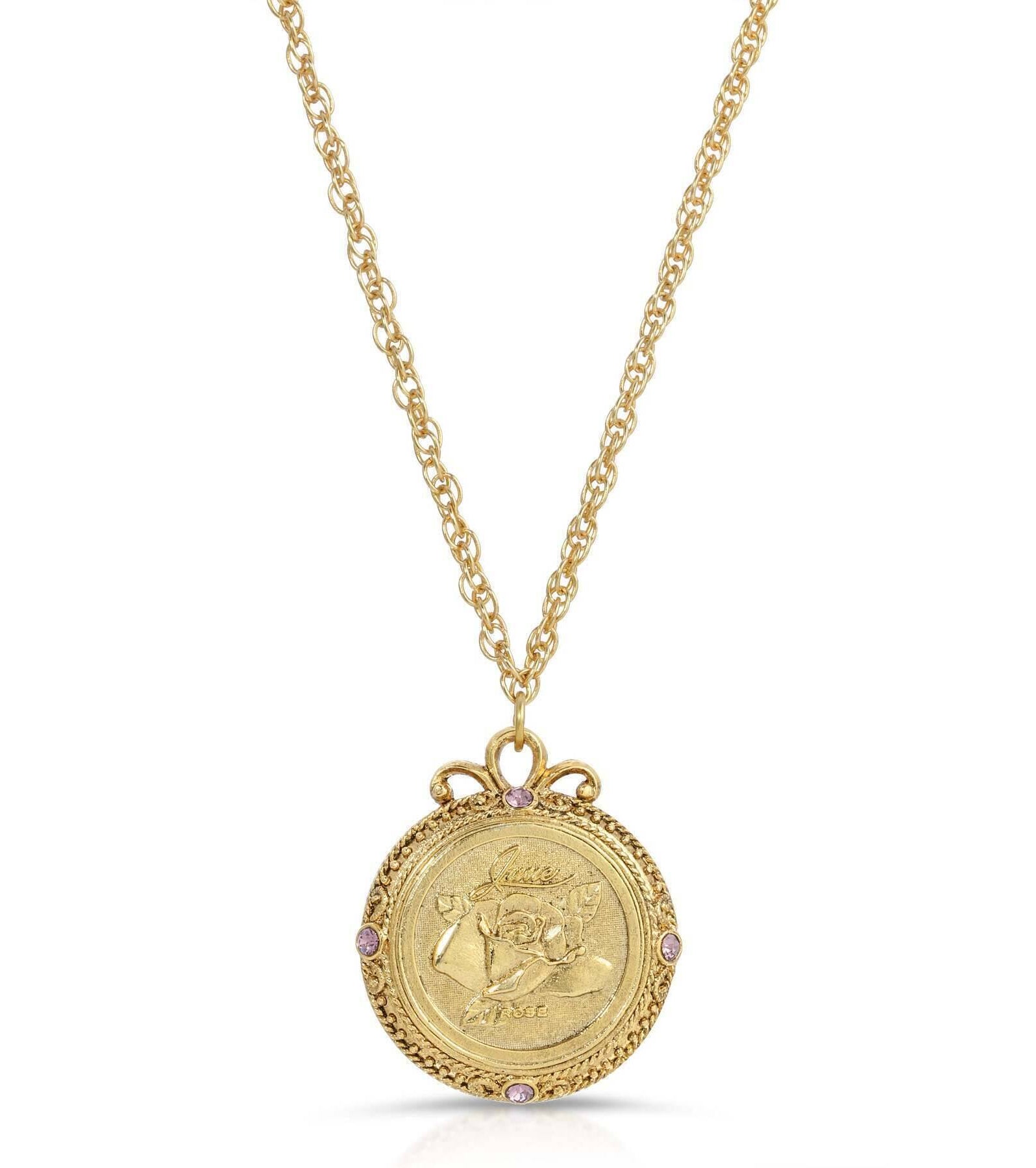 1928 Jewelry Flower of The Month Crystal Pendant Necklace 20"