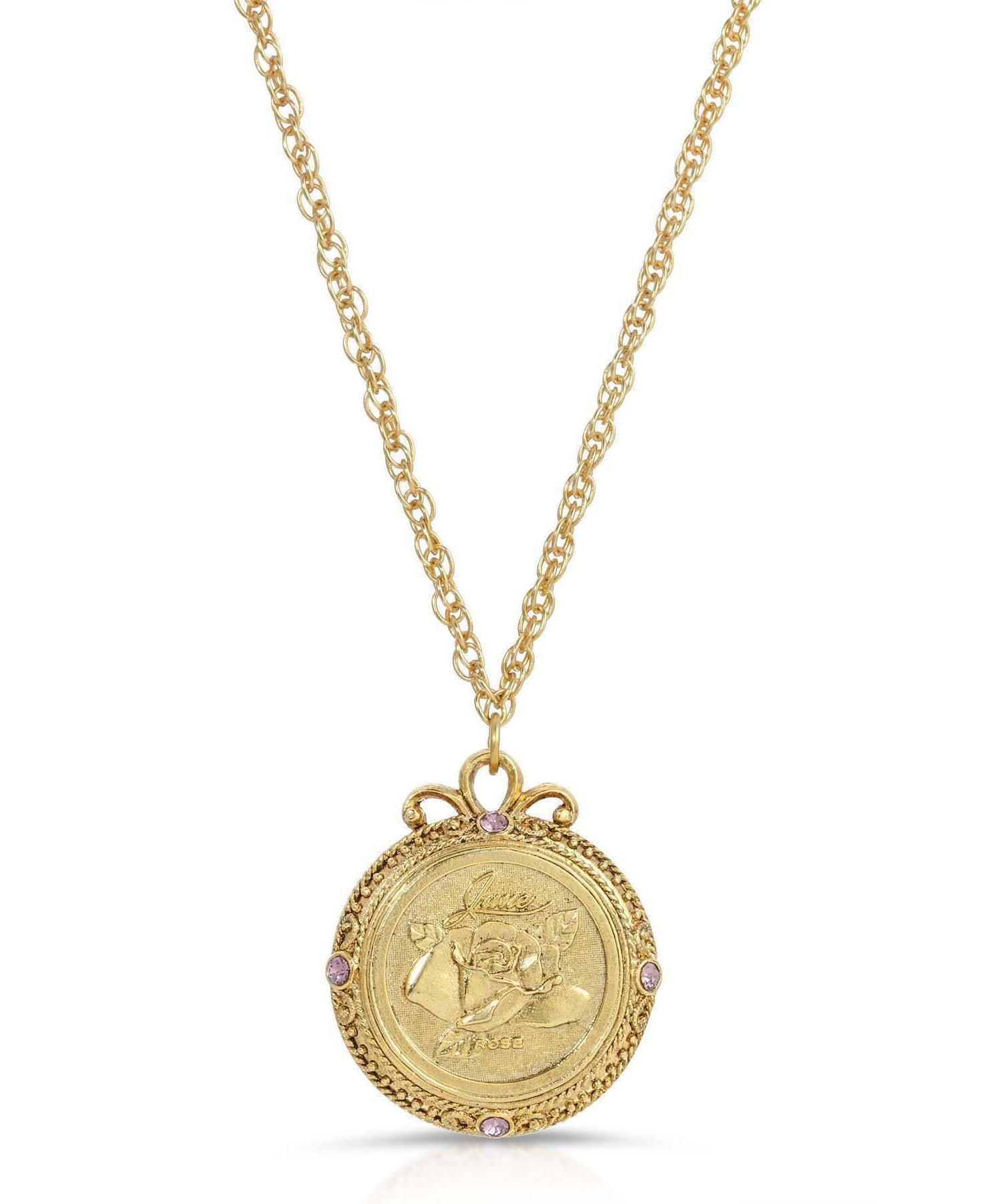 1928 Jewelry Flower of The Month Crystal Pendant Necklace 20"