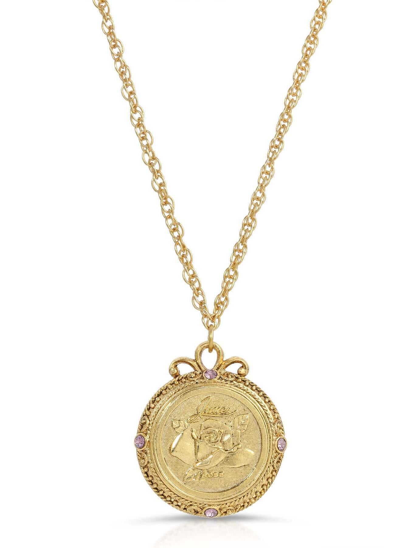 1928 Jewelry Flower of The Month Crystal Pendant Necklace 20"