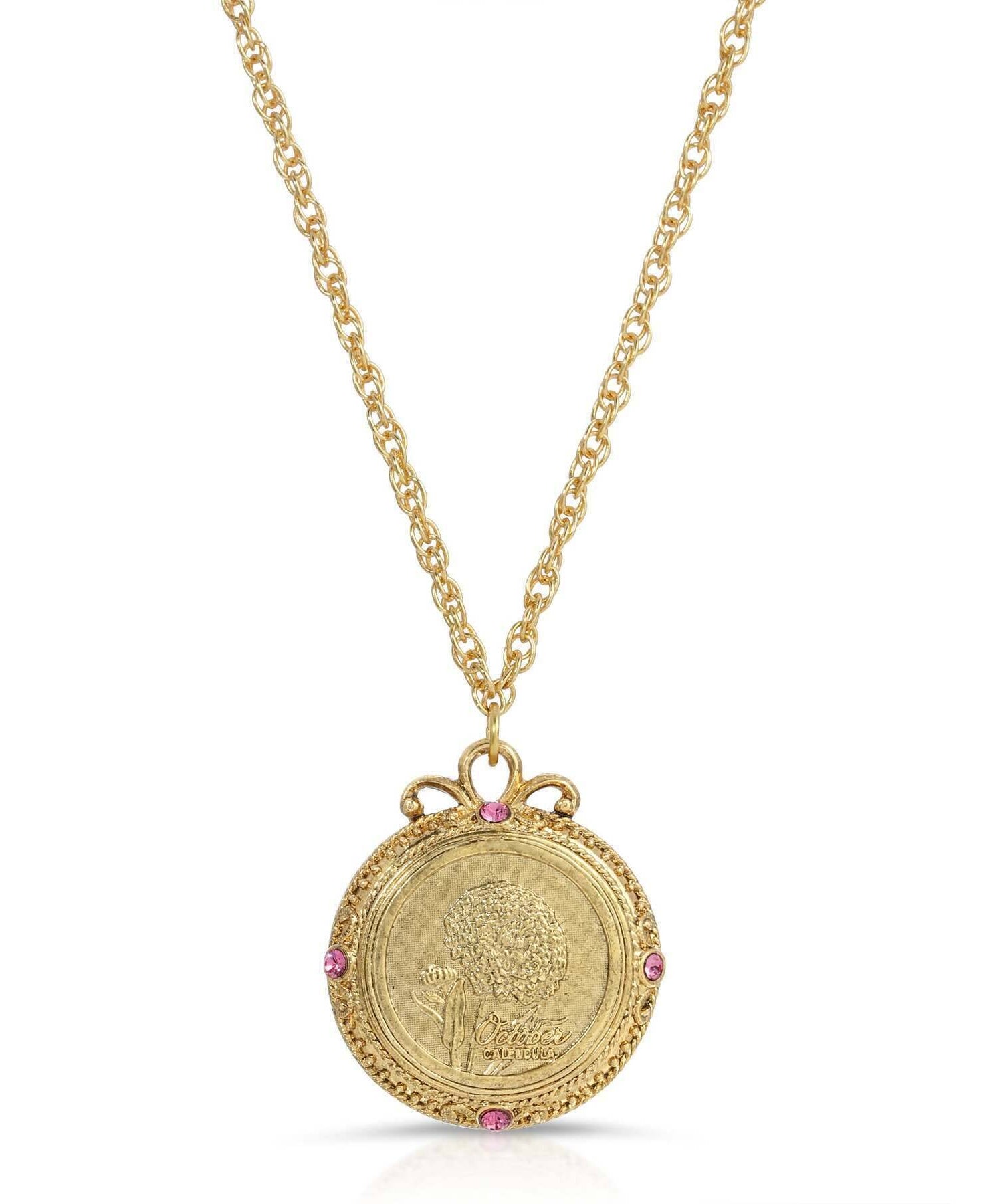 1928 Jewelry Flower of The Month Crystal Pendant Necklace 20"