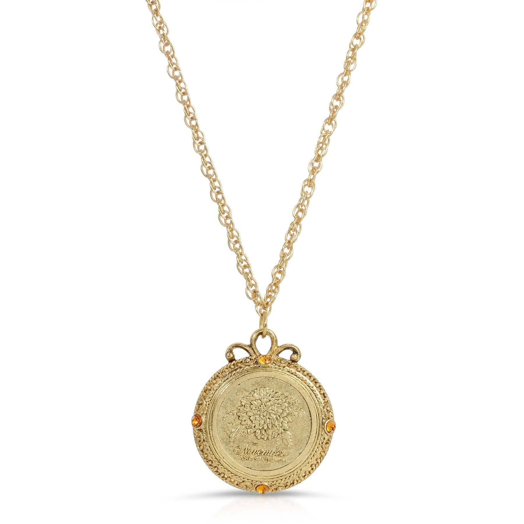 1928 Jewelry Flower of The Month Crystal Pendant Necklace 20"